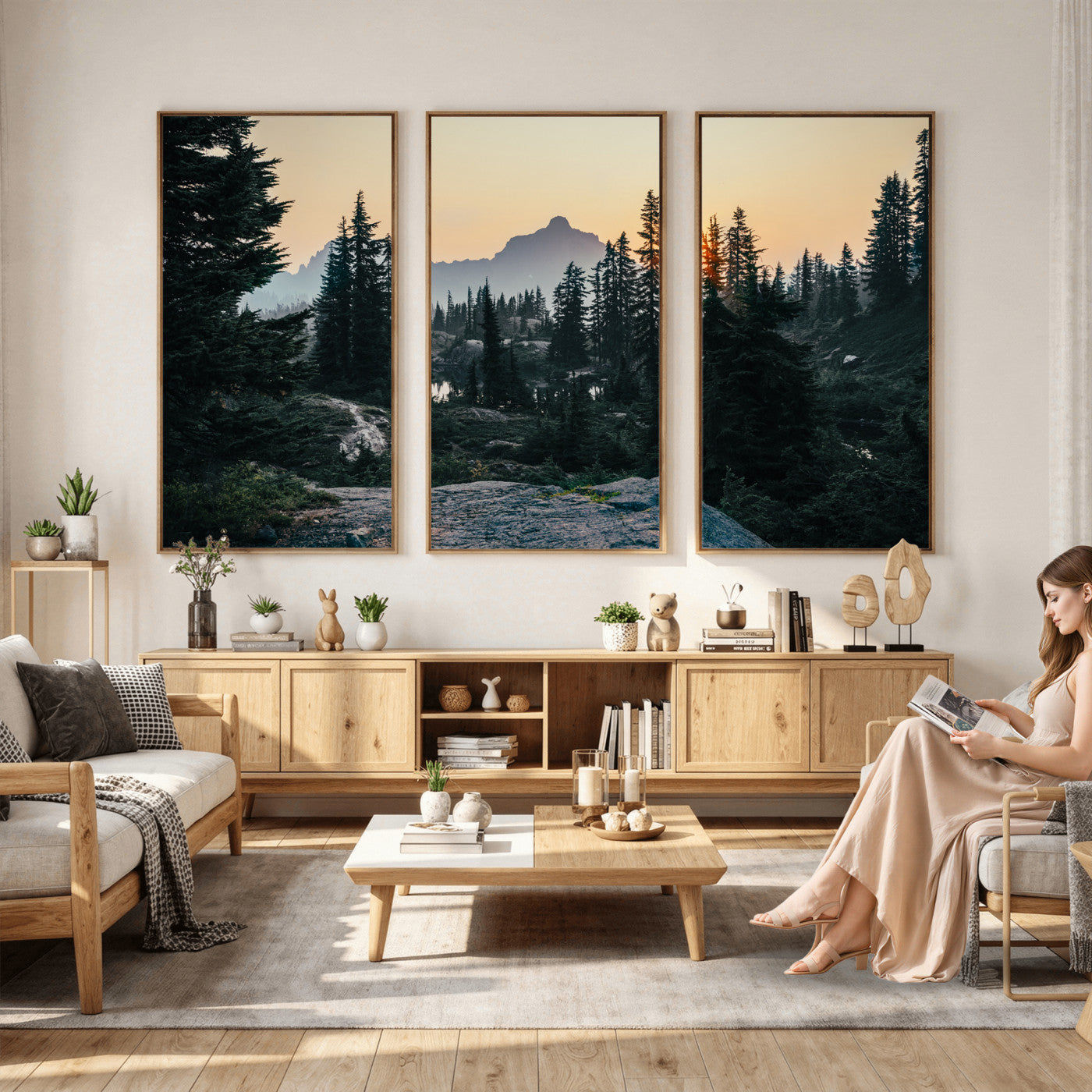 89996020-MGV-CV-36X24 - Mountain Forest Canvas Wall Art Print, Pine Tree Landscape, Sunset Nature Photography, Wilderness Wall Decor, Ready to Hang