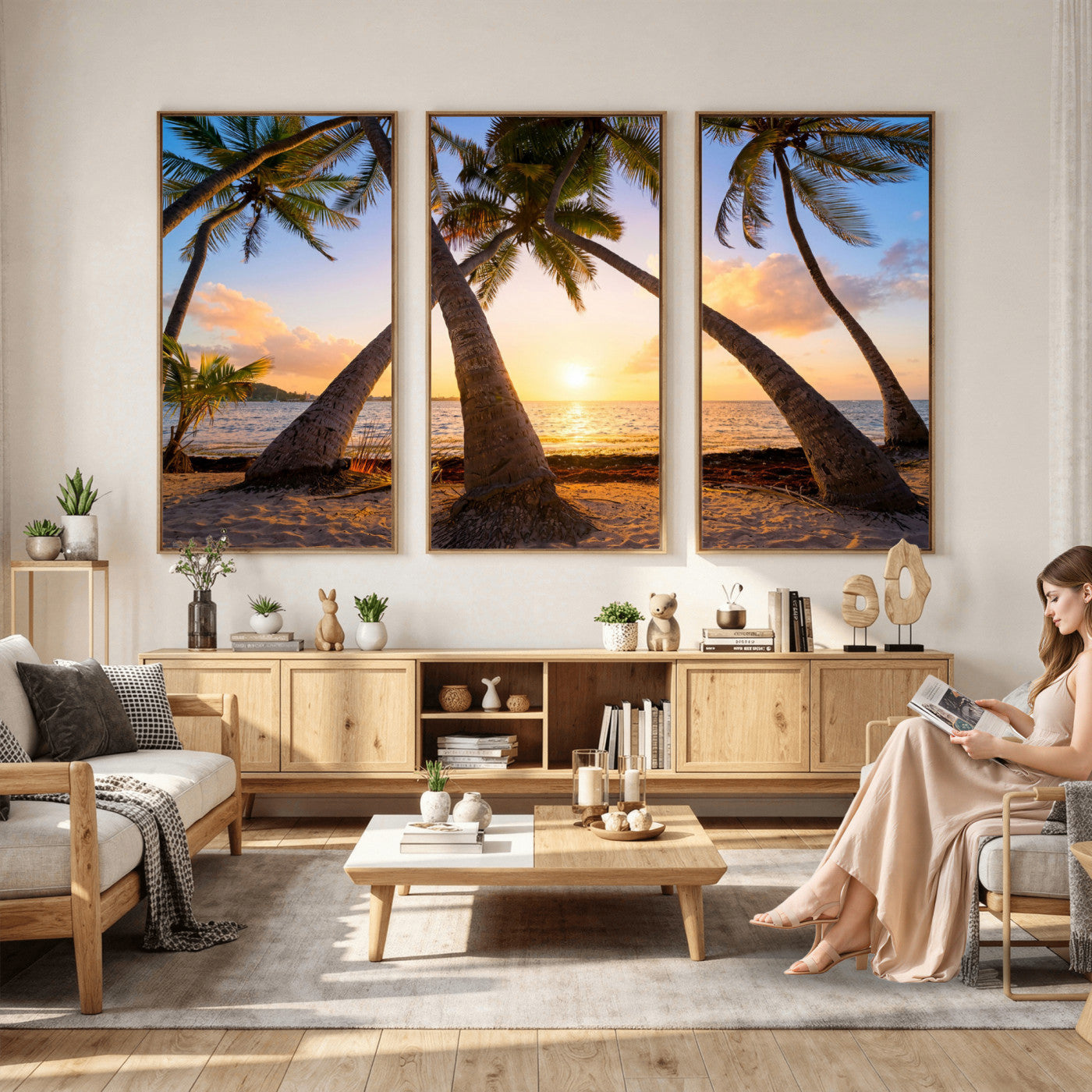 75123213-MGV-CV-36X24 - Tropical Island Coconut Palm Trees Sunset Wall Art Canvas Print - Turquoise Beach Print for Nautical Home Decor