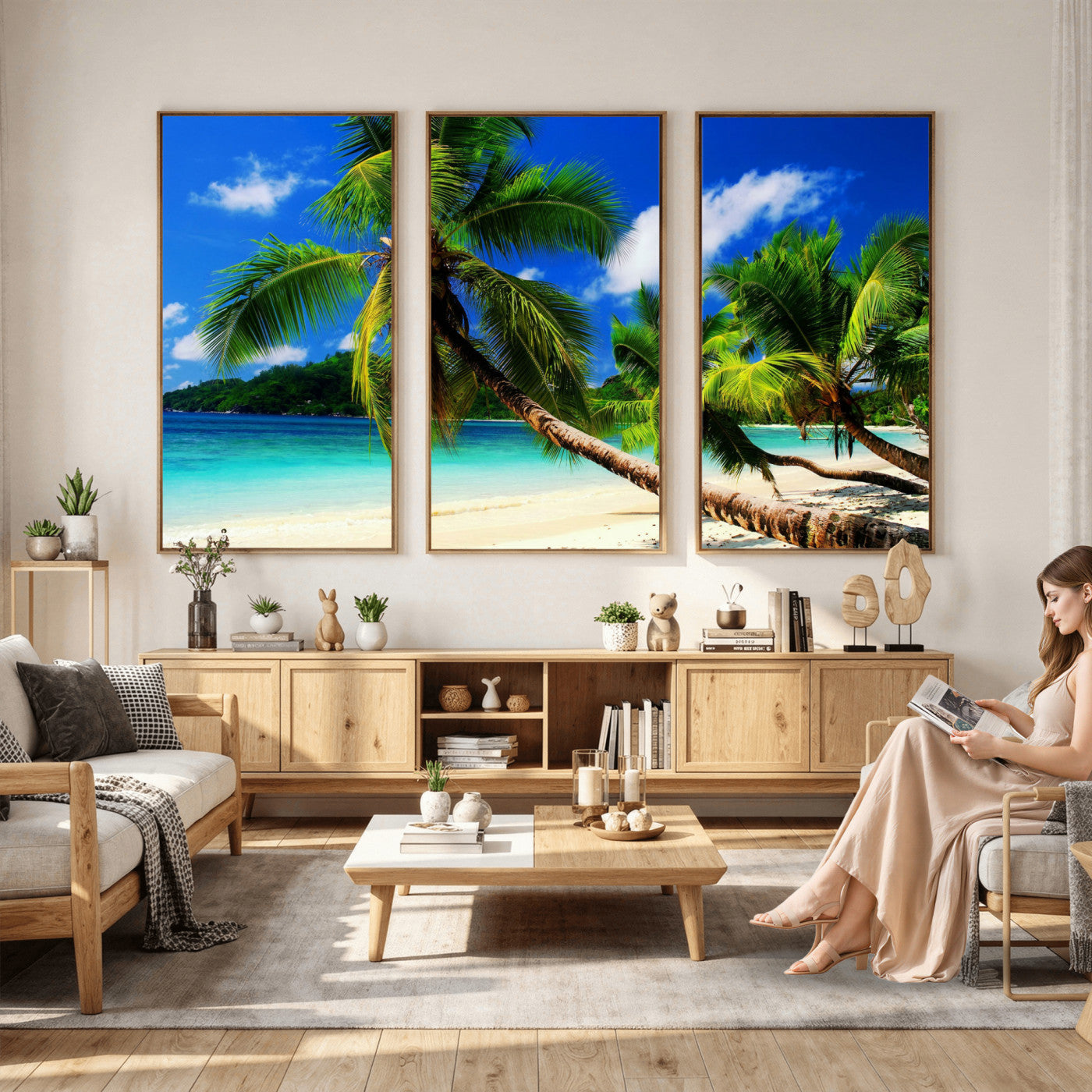 67049818-MGV-CV-36X24 - Tropical Island Coconut Palm Trees Wall Art Canvas Print - Turquoise Beach Print for Lake Home Decor