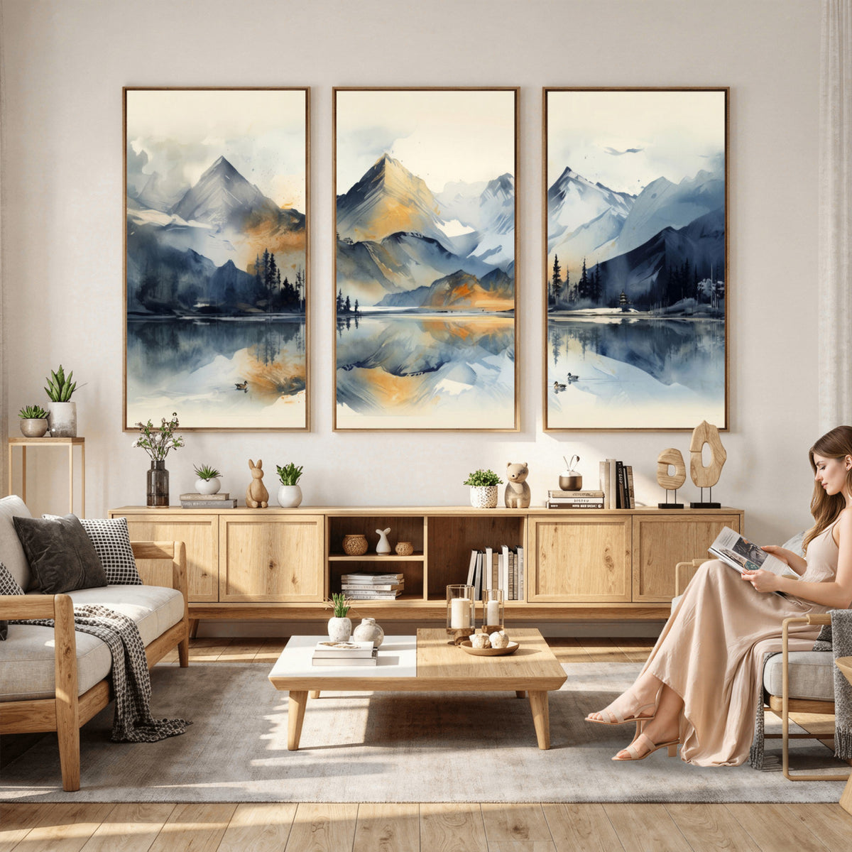 10196184T-MGV-CV-36X24 - Abstract Lake Mountain Wall Art Canvas Print