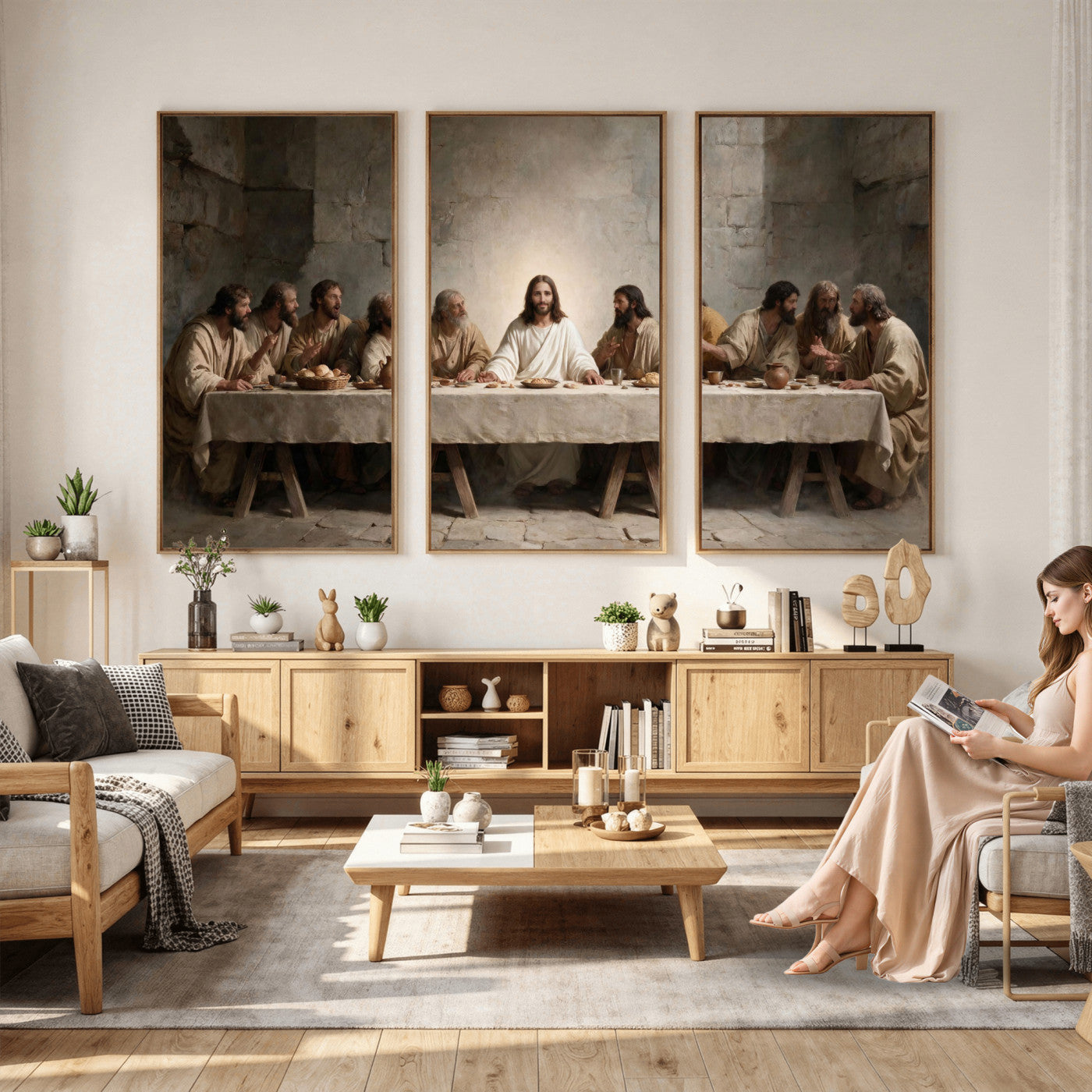 69633087-MGV-CV-36X24 - The Last Supper of Jesus Christ Wall Art Canvas Print - Classical Christian Faith Home Decor