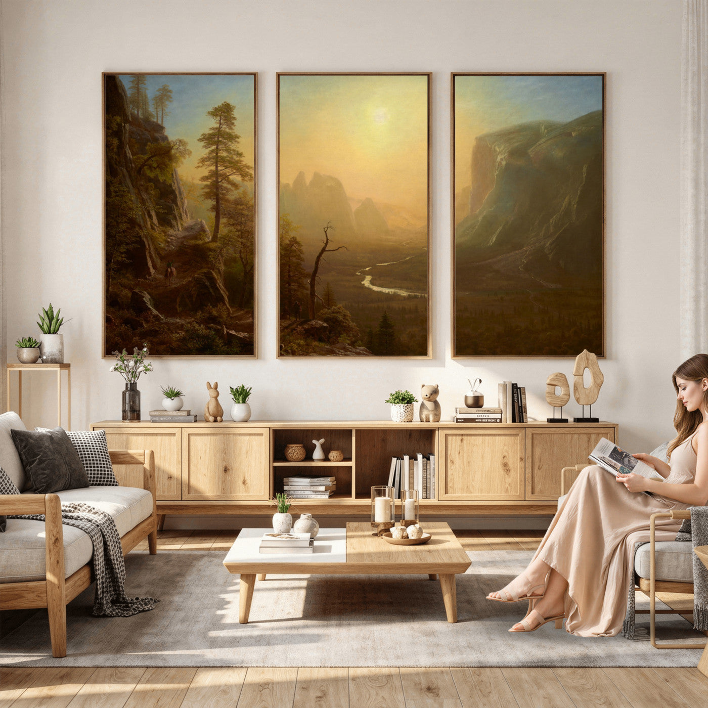32350988-MGV-CV-36X24 - Albert Bierstadt Among the Sierra Nevada California Yosemite Wall Art Canvas Print, Classic Fine Art Painting Print