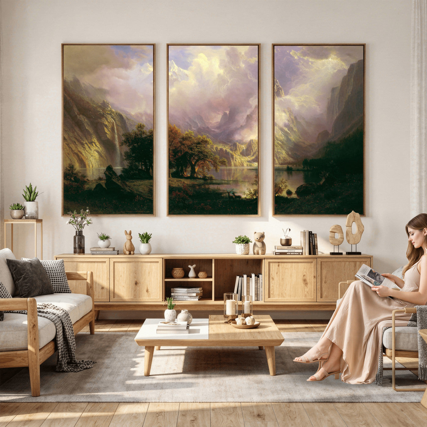 49189463-MGV-CV-36X24 - Albert Bierstadt Rocky Mountain Landscape Wall Art Canvas Print, Classic Fine Art Painting Print