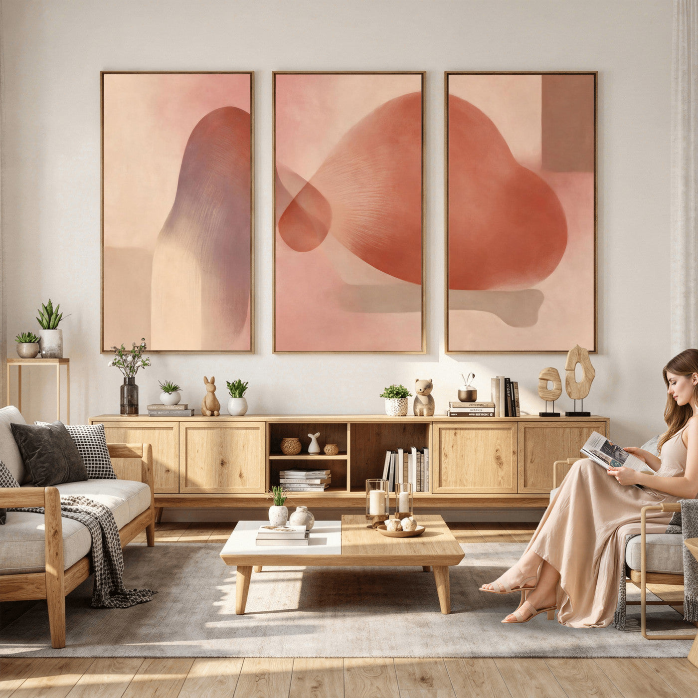 85110643-MGV-CV-36X24 - Vinna Begin Calin Biomorphic Abstract Wall Art Canvas Print, Terracotta Pink Organic Shapes Art Painting Print