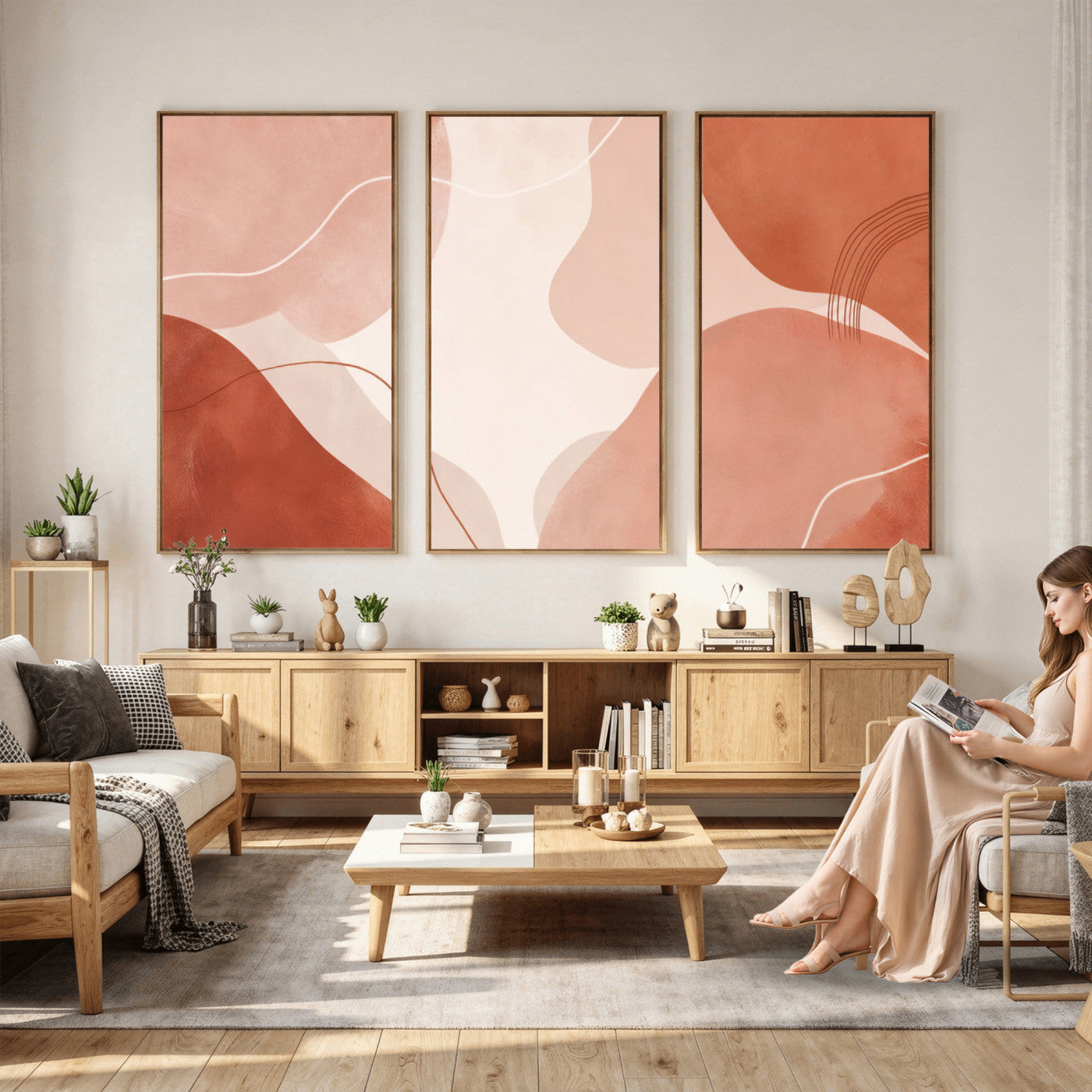 17685421-MGV-CV-36X24 - Abstract Boho Terracotta Wall Art Canvas Print, Mid Century Minimalist Painting Print