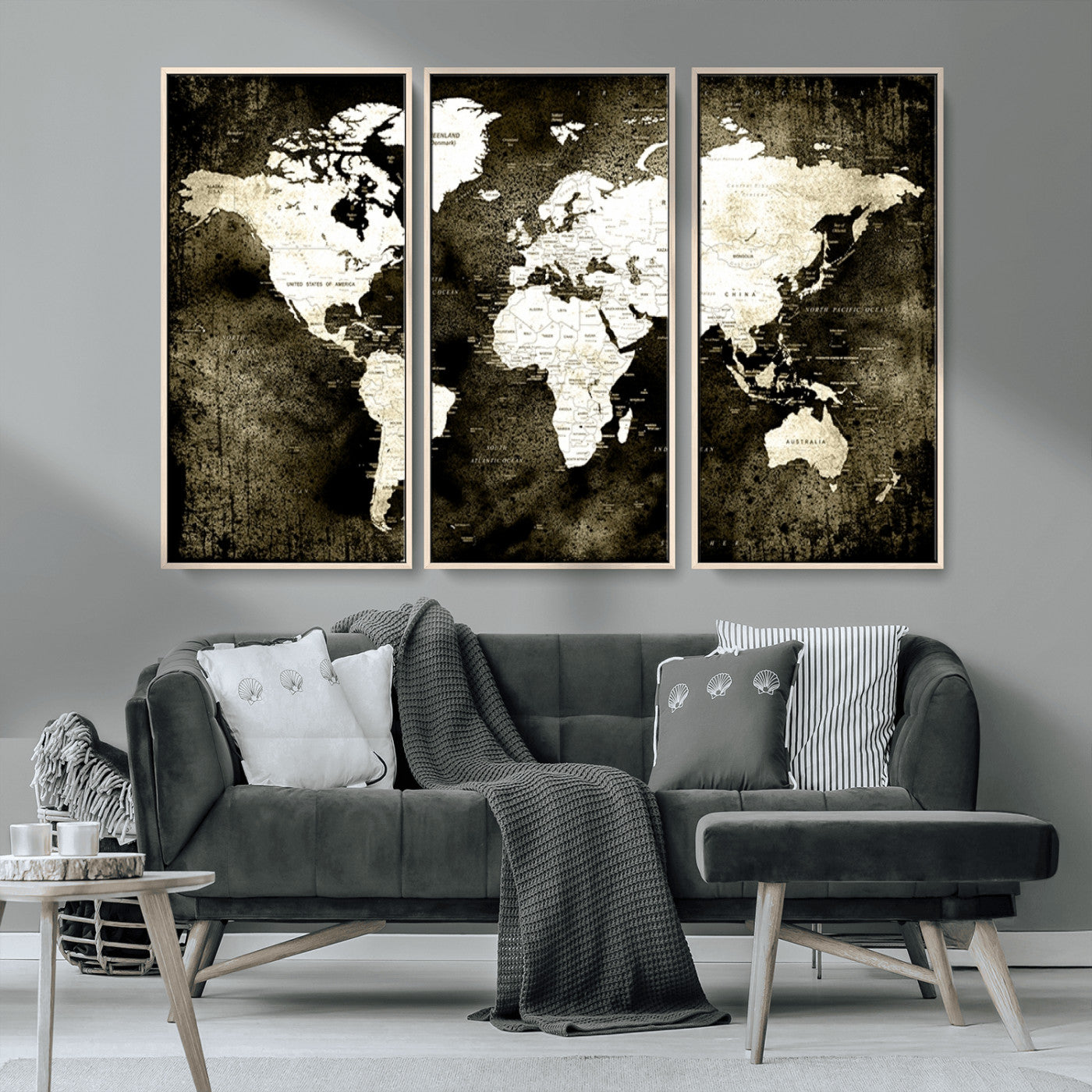 66737-MGV-CV-36X24-Vintage World Map Canvas Wall Art – Framed Push Pin Travel Map for Home and Office Decor, Rustic Wall Artwork for Travelers