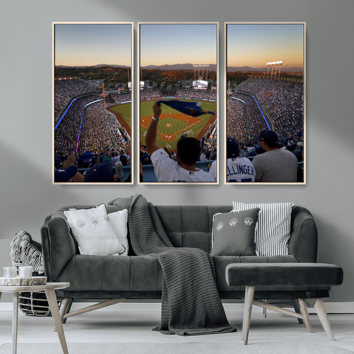 -Dodger Stadium Sunset Game Triple Canvas Wall Art - Los Angeles Dodgers MLB Match