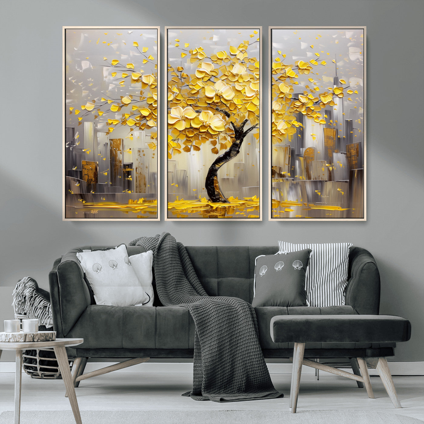 45538-MGV-FC-48X32-3P_Natural-Golden Tree Canvas Print | Abstract Wall Art for Modern Homes | Ready to Hang Framed Artwork
