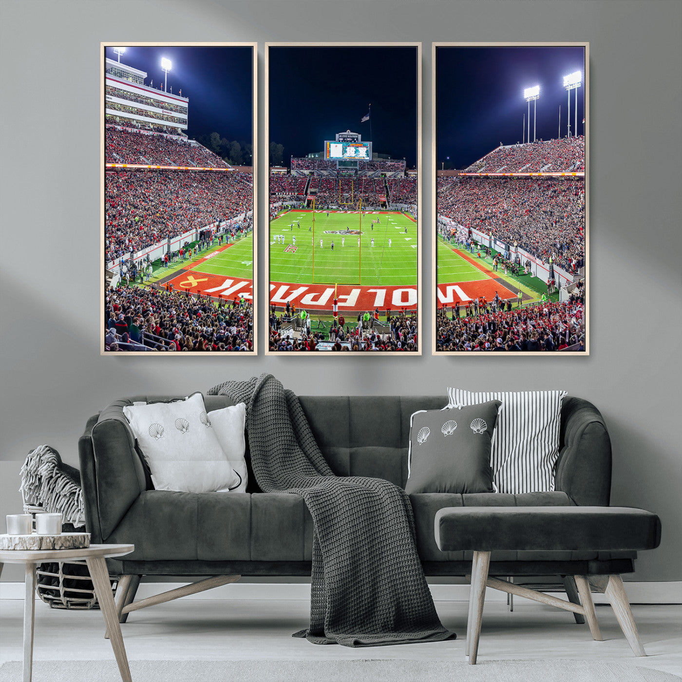 80943-MGV-FC-48X32-3P_Natural-Wolfpack Football Team Print - Raleigh Carter-Finley Stadium Wall Art Canvas Print
