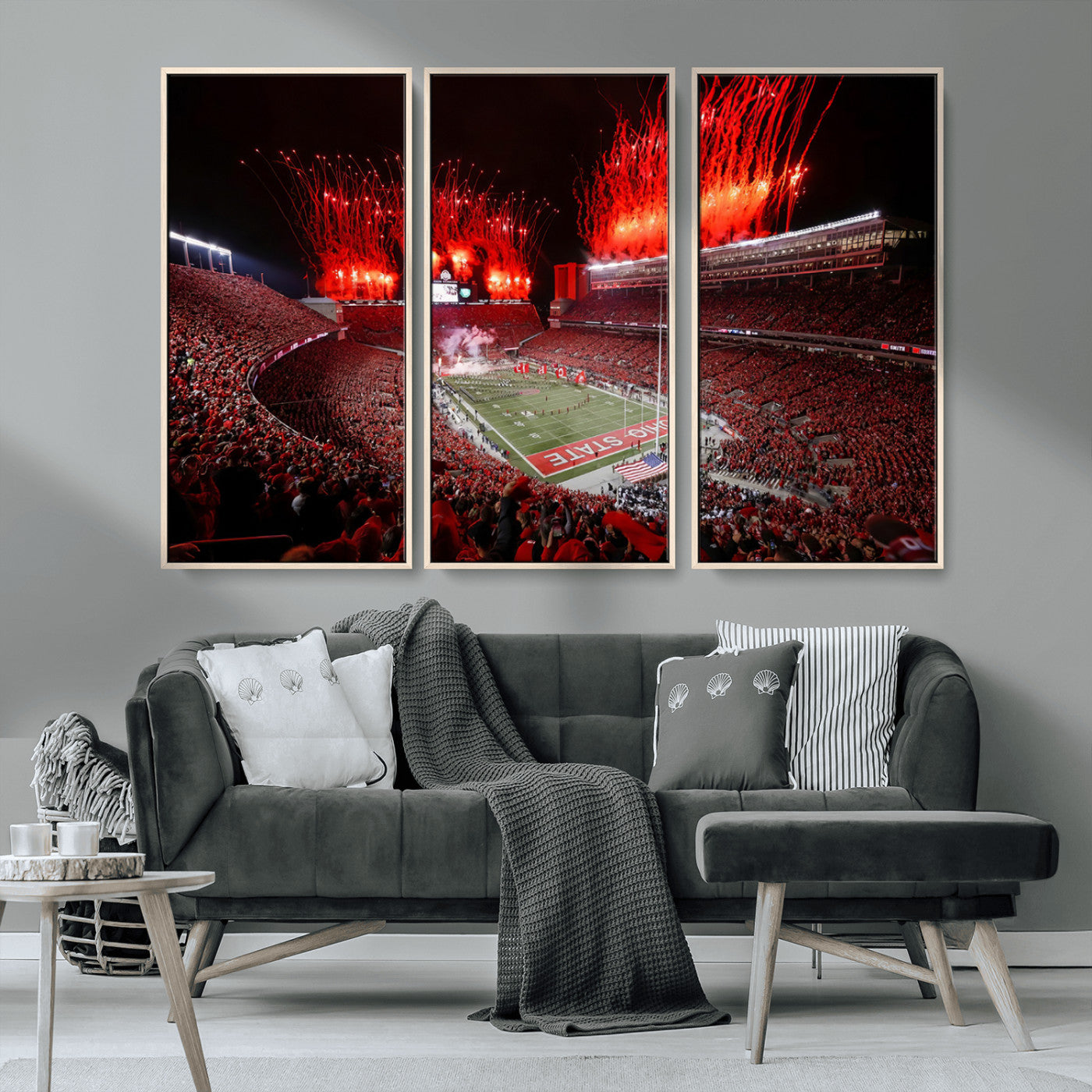 56909-MGV-CV-36X24-Ohio State University Buckeyes Football Team Print - Columbus Ohio Stadium Wall Art Canvas Print