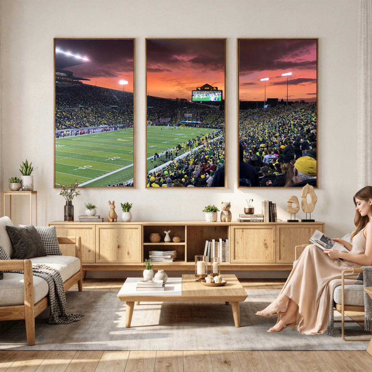 75065-PAN-FL-20X10 - Eugene Autzen Stadium Canvas Wall Art Print – Sunset Over Iconic Football Field Wall Decor for Home