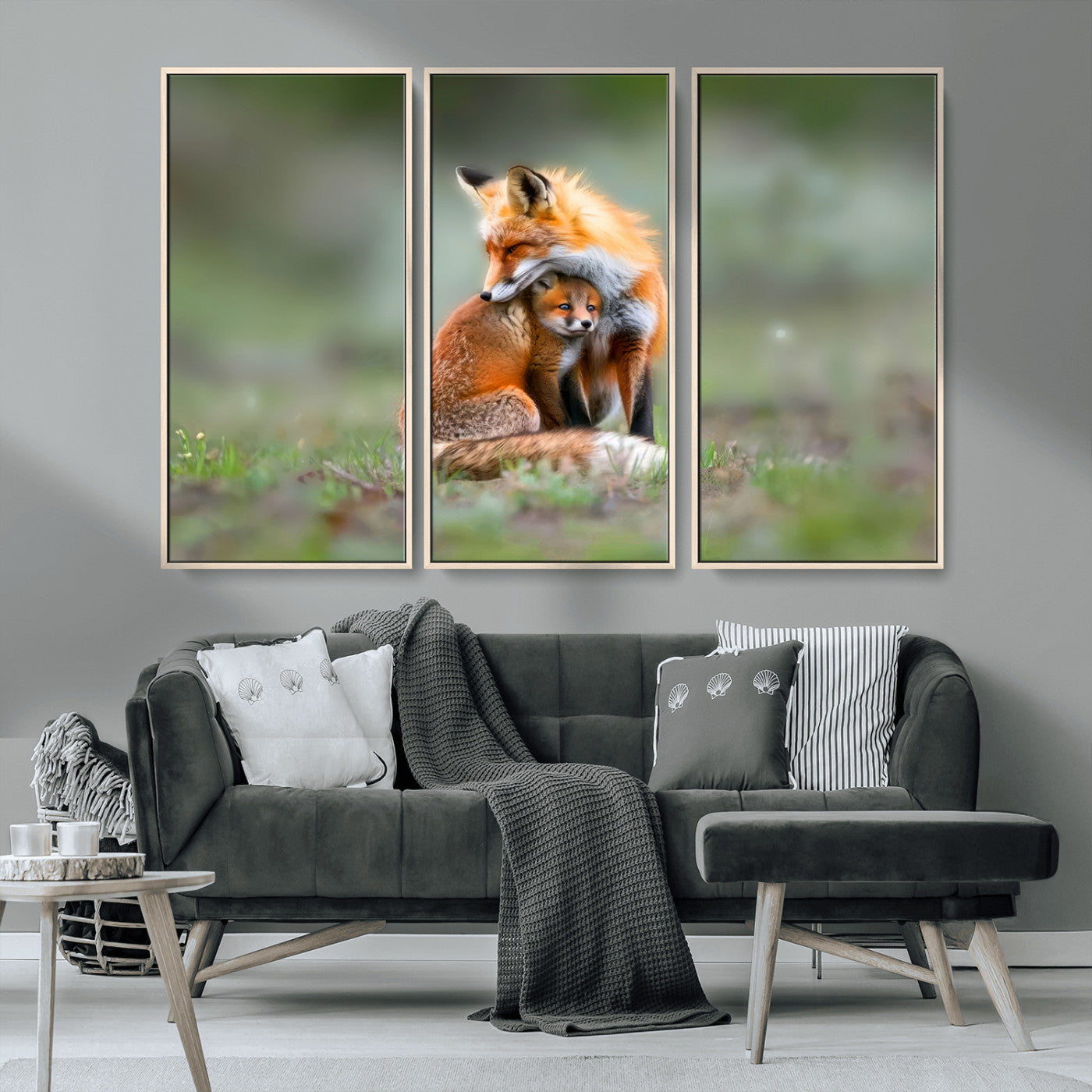 -Heartwarming Fox and Baby Cub Wall Art | Ready to Hang Canvas Print of Foxes in Nature | Perfect for