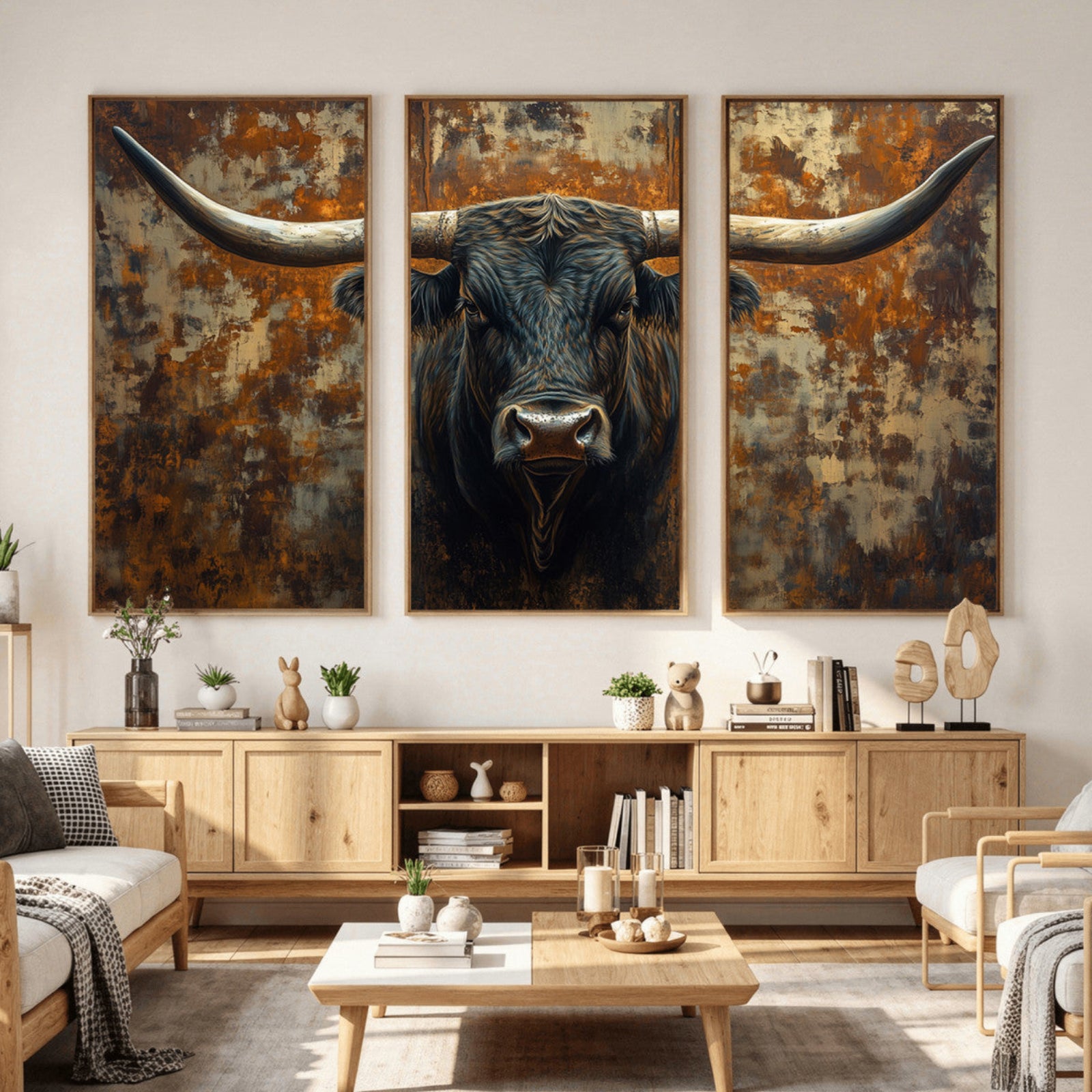 68068-MGV-CV-36X24 - Longhorn Texas Cow Bull Wall Art | Rustic Farmhouse Canvas Print | Ready to Hang Barn Decor for