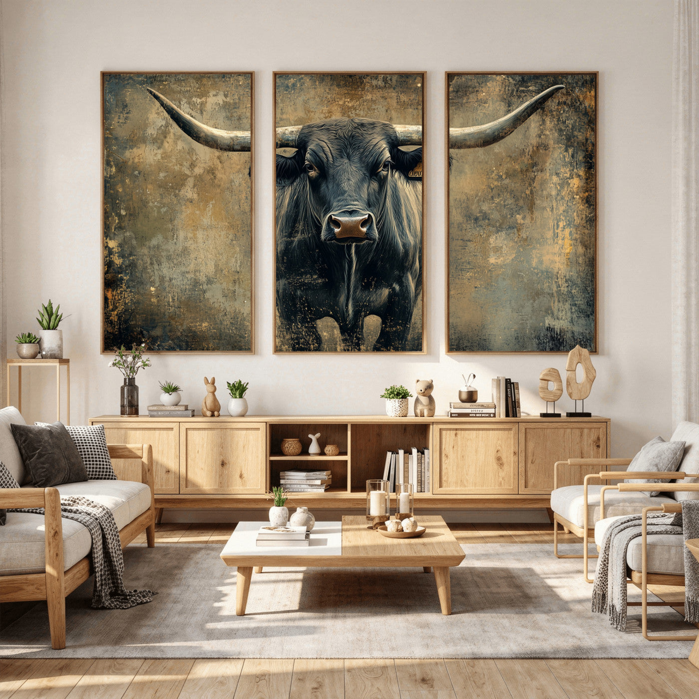 57385-MGV-CV-36X24 - Longhorn Bull Wall Art Canvas Print, Framed Rustic Cow Art Picture Print, Texas Longhorn Perfect Western Decor Artwork