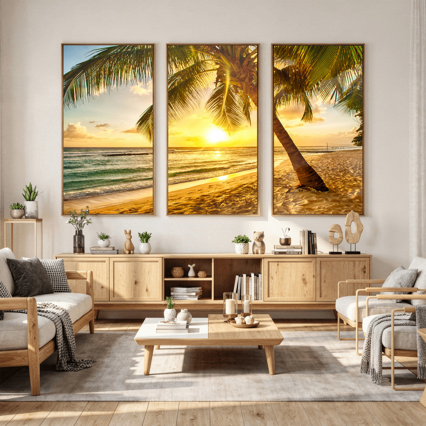 33628-MGV-CV-36X24 - Beach Sunset Canvas Wall Art Print - Tropical Beach Canvas Wall Art Print – Vibrant Palm Trees and