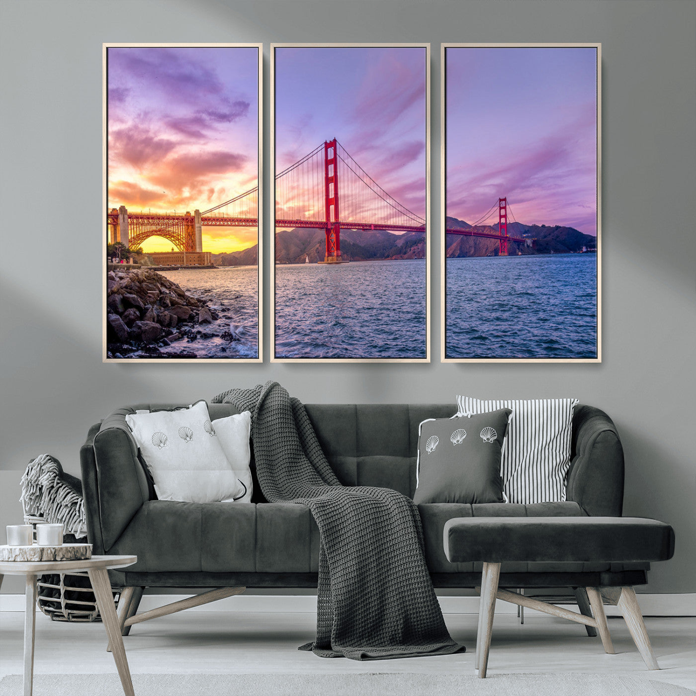 -Golden Gate Bridge Wall Art Canvas Print – Framed San Francisco Sunset Scene with Cityscape Artwork for Home, Office