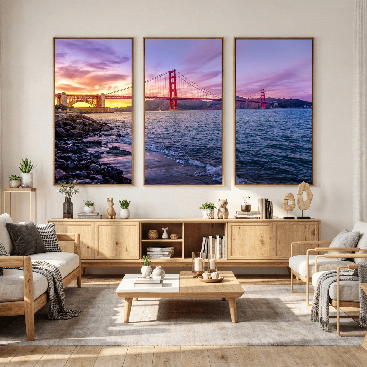 24256-MGV-CV-36X24 - Golden Gate Bridge Wall Art Print, San Francisco Sunset Canvas Wall Art, Cityscape Canvas Print for