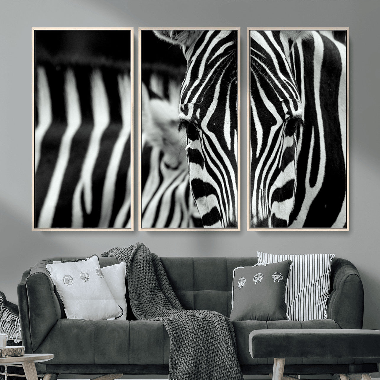 MGV-FC-48X32-3P - Zebra Wall Art – Close Up Black and White Animal Print, Bold Safari Decor for Living Room, Office, or Bedroom