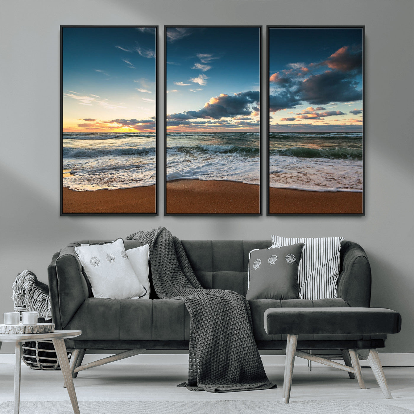 -Ocean Beach Wall Art Canvas Print Sunset Artwork Print Coastal Wall Art