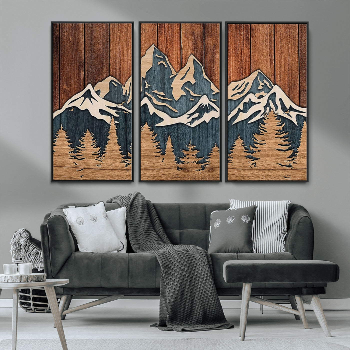 41330-MGV-CV-36X24-Rustic Wood Style Mountain Wall Art, Nature Forest Canvas Print, Wooden Textured Mountain Artwork,