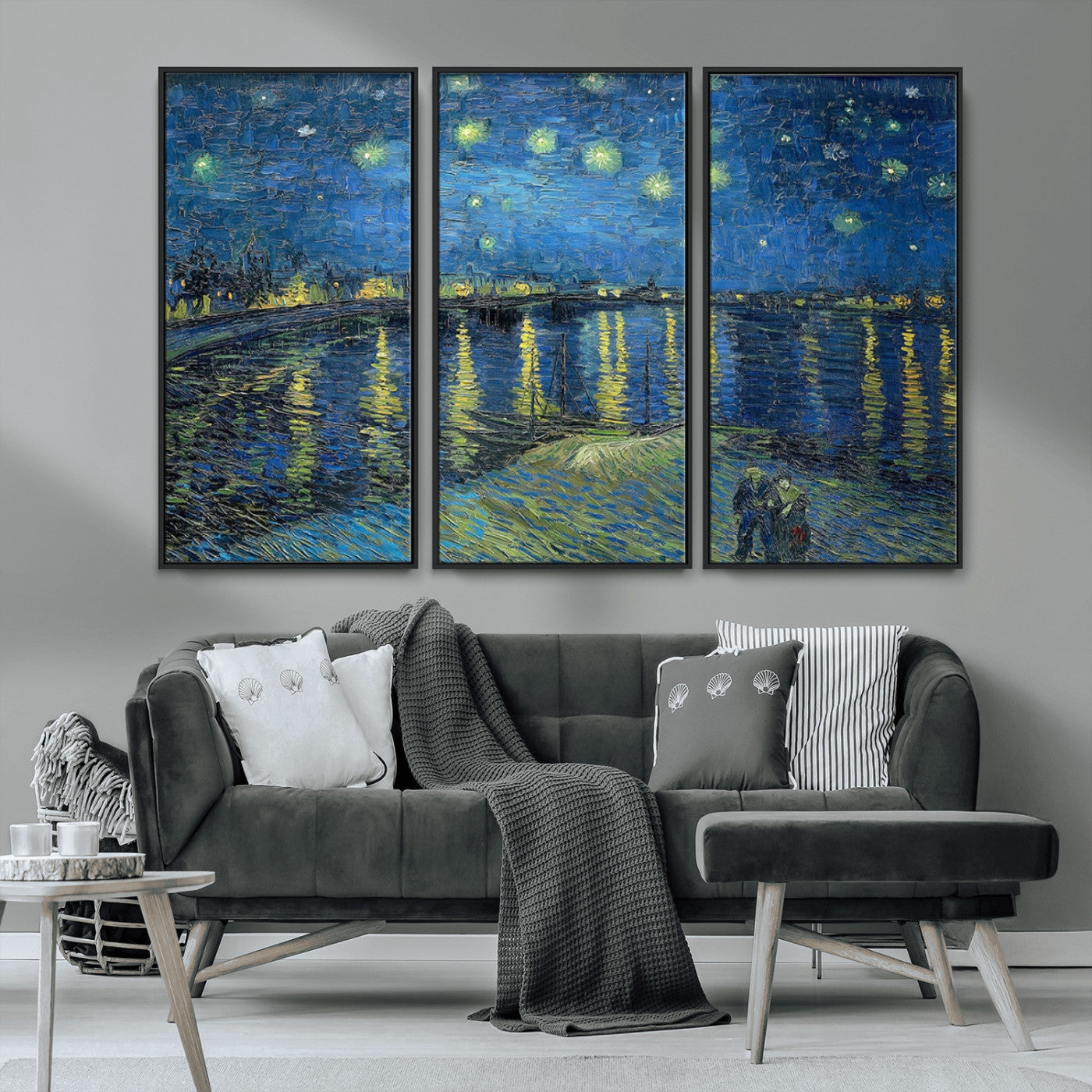 94605-MGV-FC-48X32-3P_Black-Vincent van Gogh Starry Night over the Rhone Abstract Wall Art Canvas, Starry Night Canvas Print