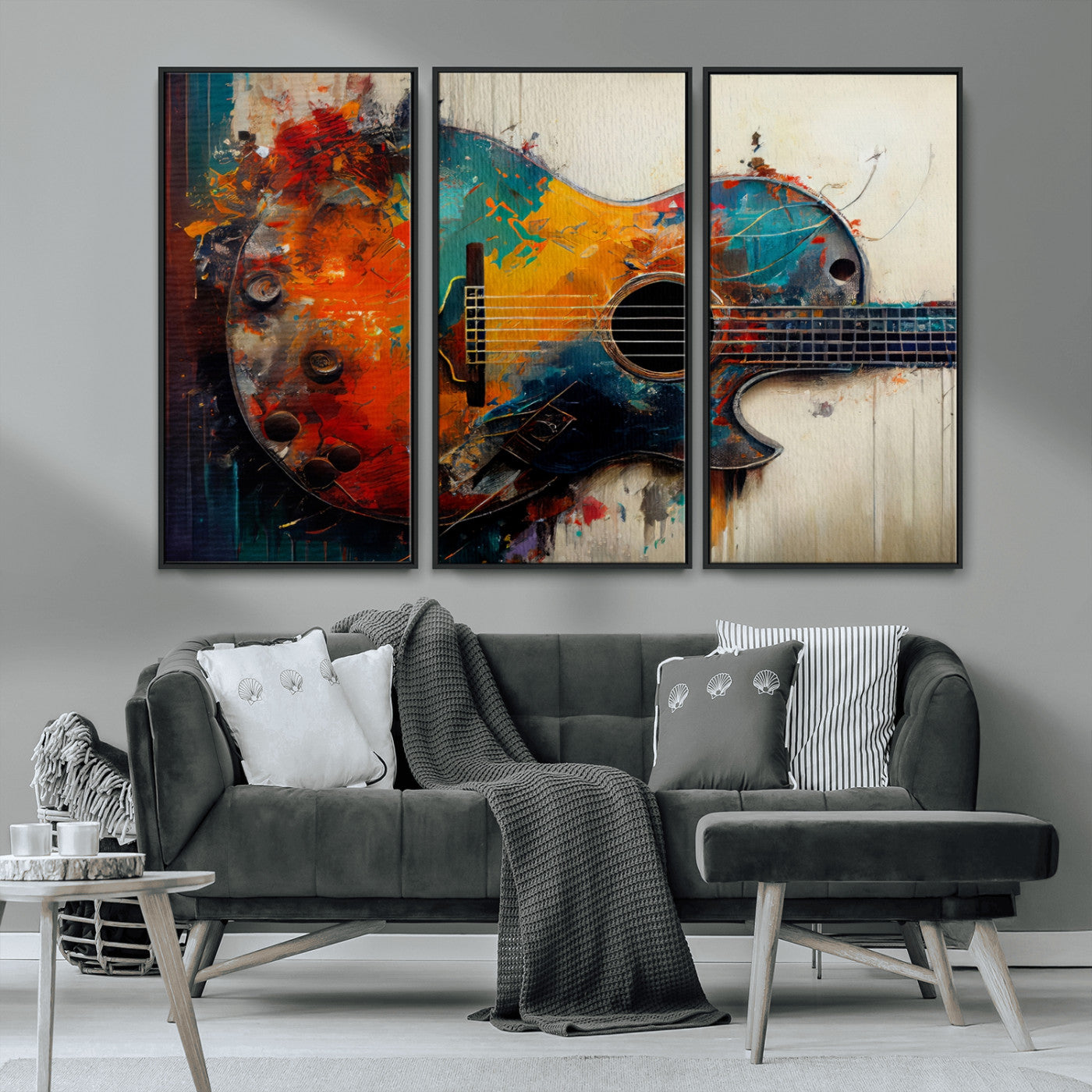 -Abstract Guitar Wall Art Canvas | Vibrant Music-Inspired Art for Living Room or Studio | Colorful