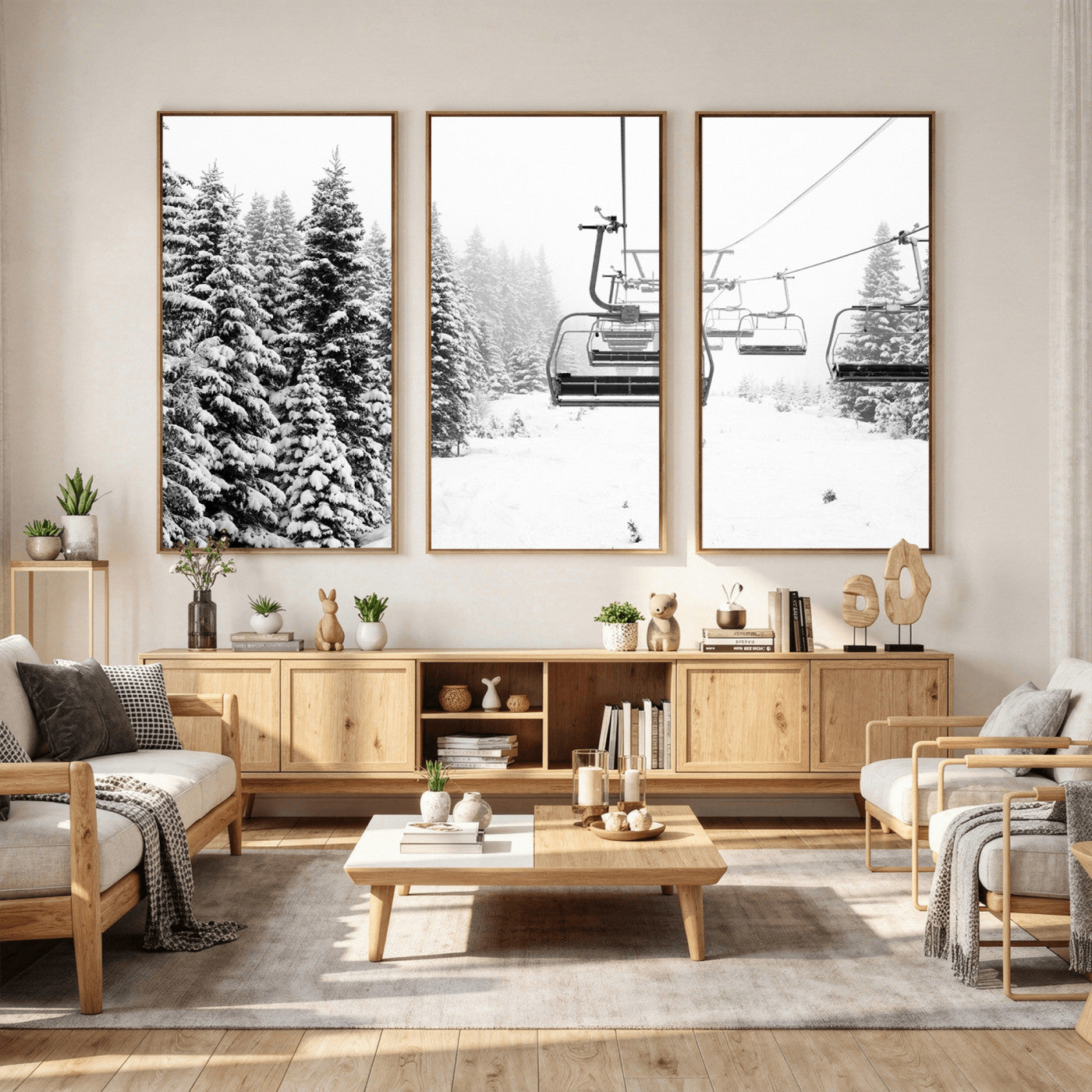 70609-MGV-CV-36X24 - Ski Wall Art - Ski Lift Wall Art Canvas Print Snow Covered Spruce Trees Winter Wall Art Ski Skier