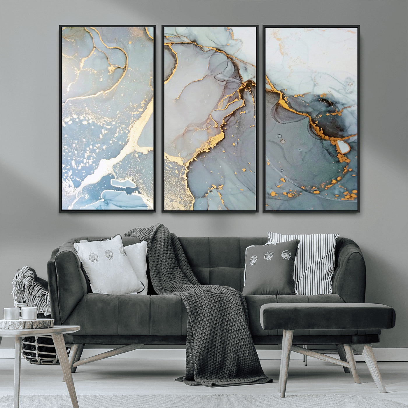 86878-MGV-FC-48X32-3P_Black-Large Abstract Marble Wall Art Canvas Print for Living Room and Farmhouse Decor