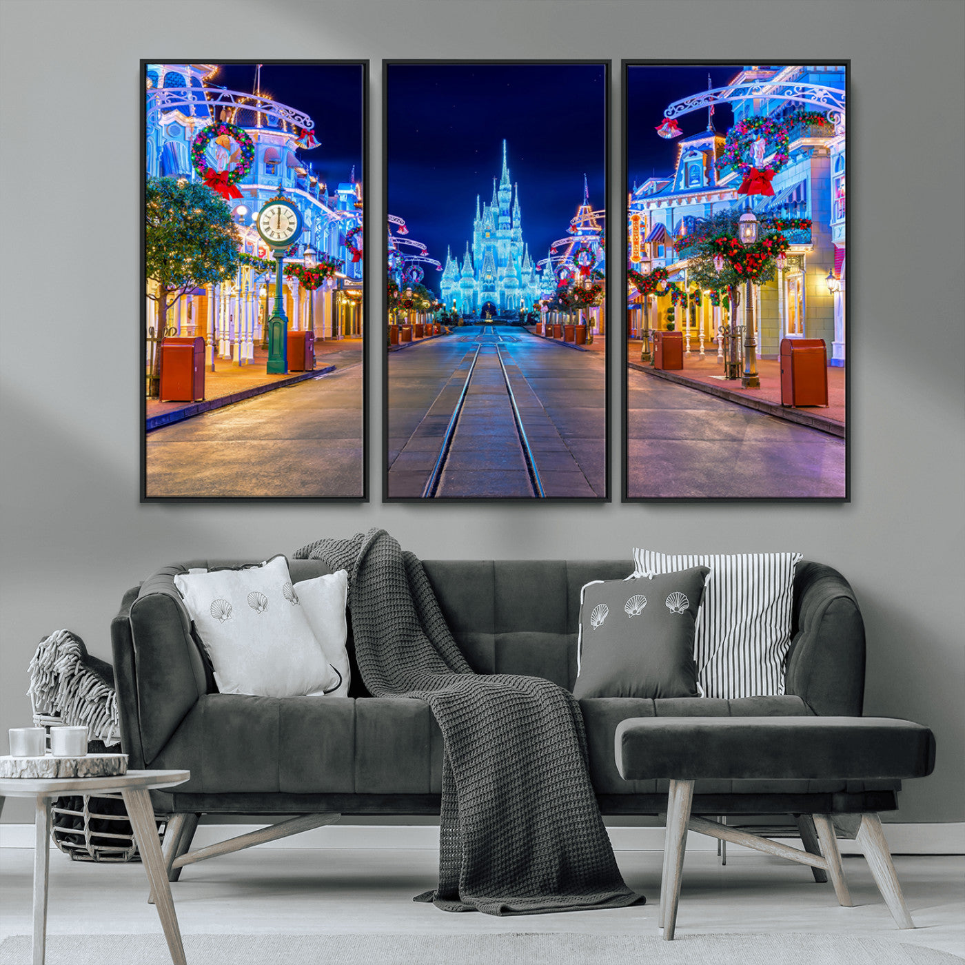 12470-MGV-CV-36X24-Disney Castle Wall Art – Large Magic Kingdom Canvas Artwork, Fairytale Design, Kids Room Christmas Decor for Home, Office