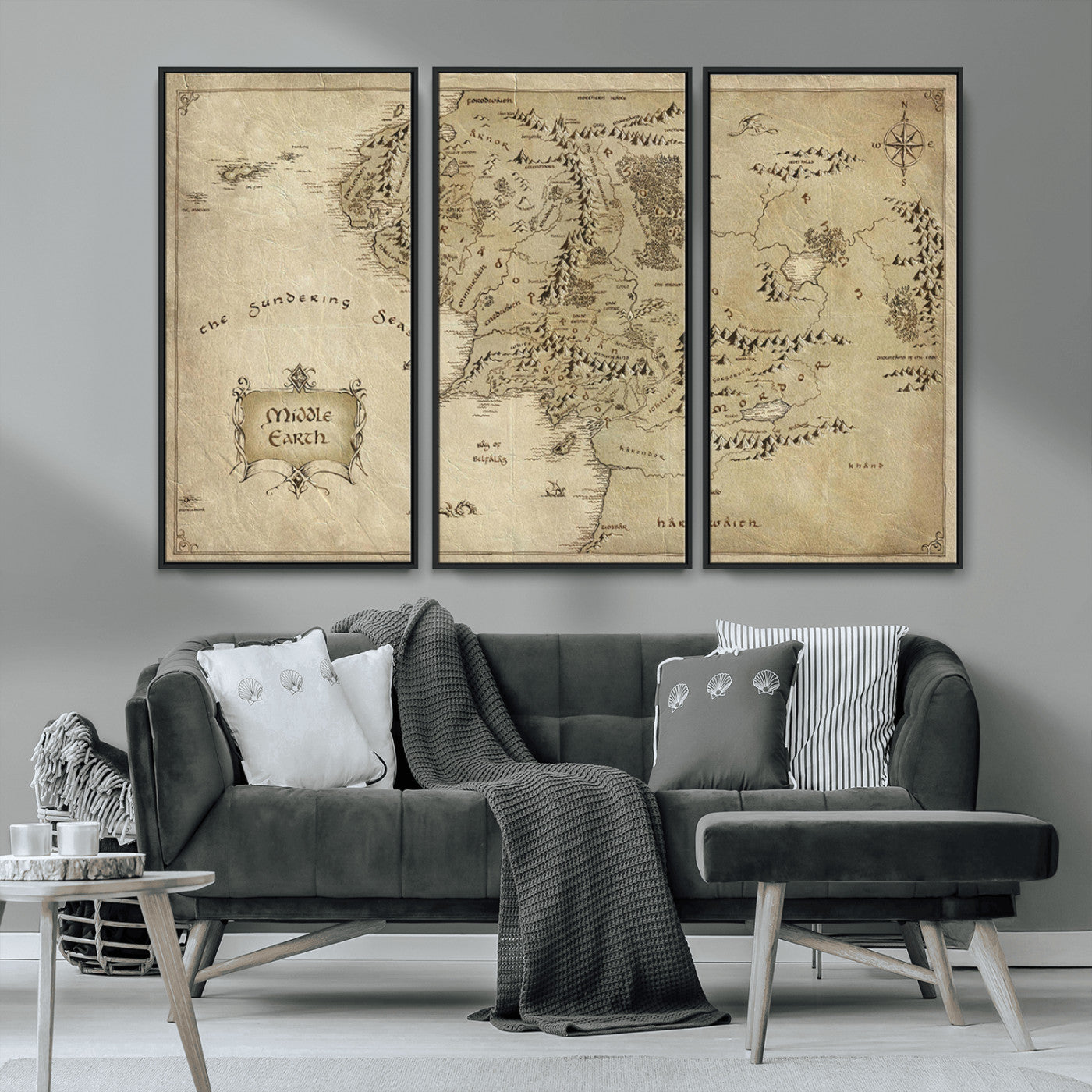 21784-MGV-CV-36X24-Vintage Middle Earth Map Wall Art Canvas – Lord of the Rings Inspired Framed Map Print, Classic Fantasy Decor for Home, Office