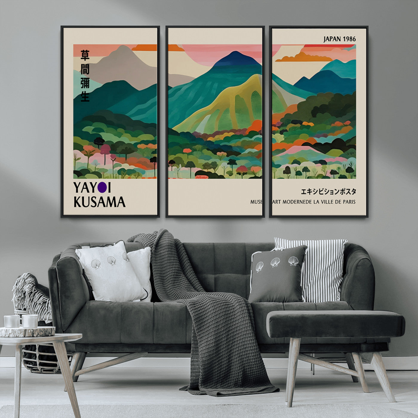 -Yayoi Kusama Wall Art, Yayoi Wall Art Canvas, Vibrant Mountain Landscape Canvas Print with Bold