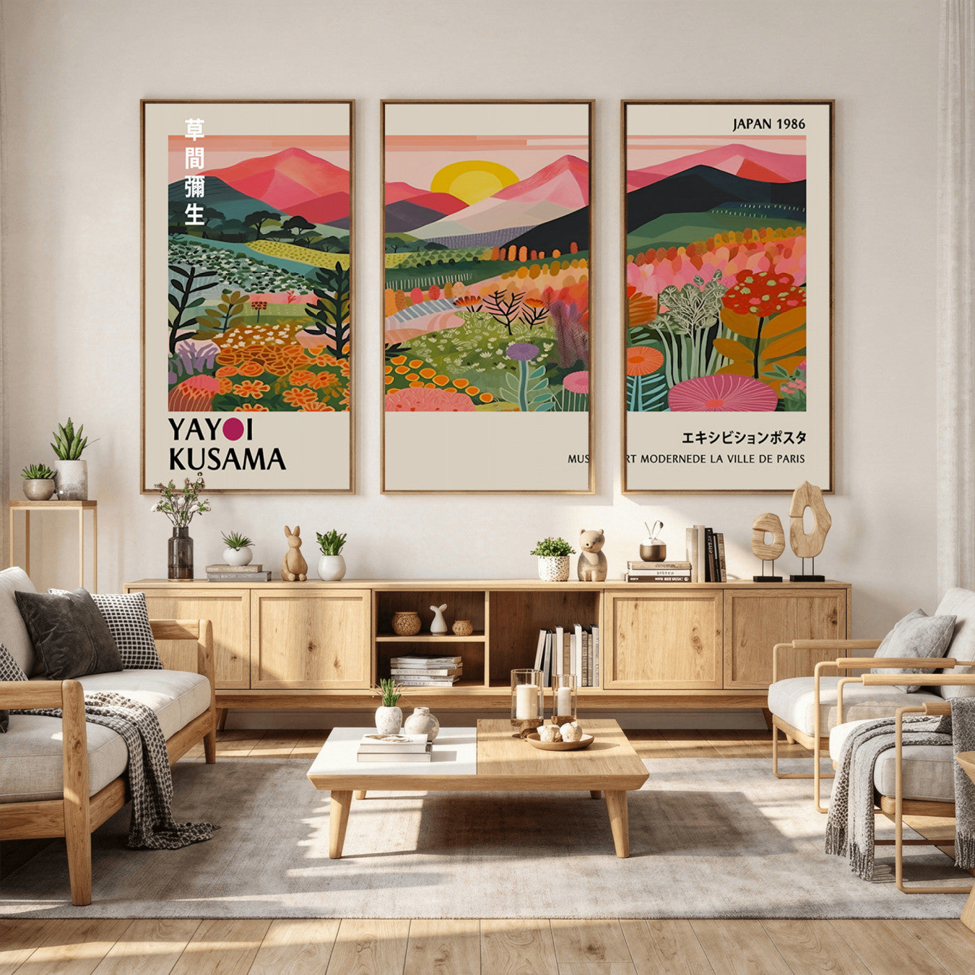 30051-MGV-CV-36X24 - Yayoi Kusama Landscape Canvas Print, Vibrant Floral Mountain Art Print, Framed Botanical Wall Art