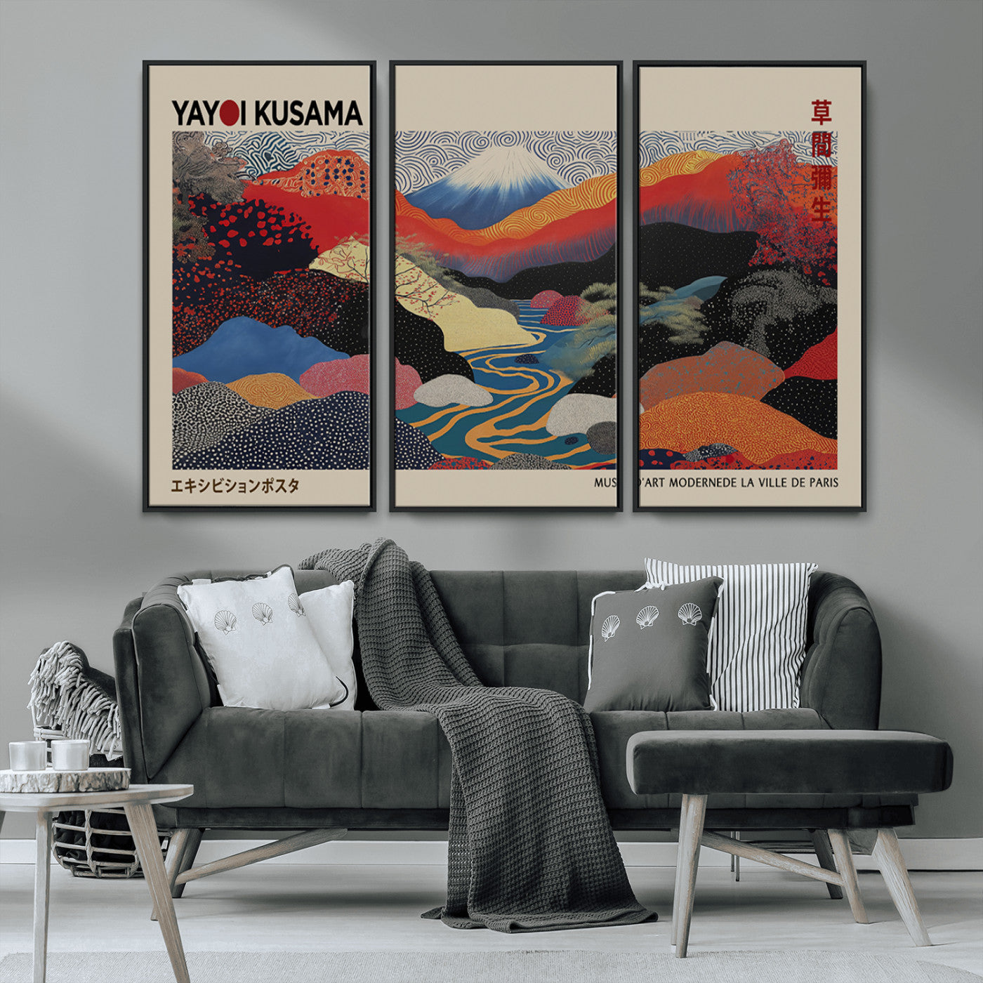 -Yayoi Kusama Wall Art – Framed Japanese Abstract Art Print, Modern Wabi Sabi Inspired Canvas for Living Room, Office, or Gallery Decor