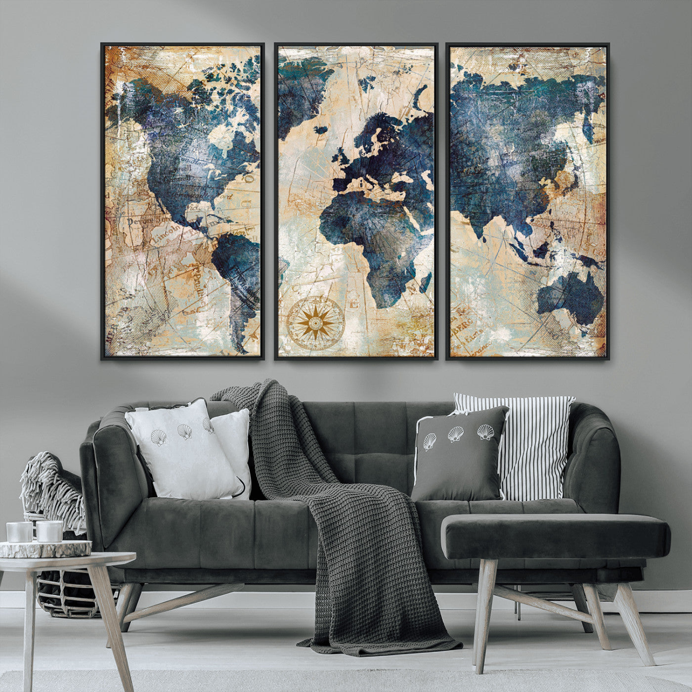 84561-MGV-CV-36X24-Push Pin World Map Canvas Print – Framed Wall Art for Couples, Travel Tracker Map, Anniversary Gift for Home Decor