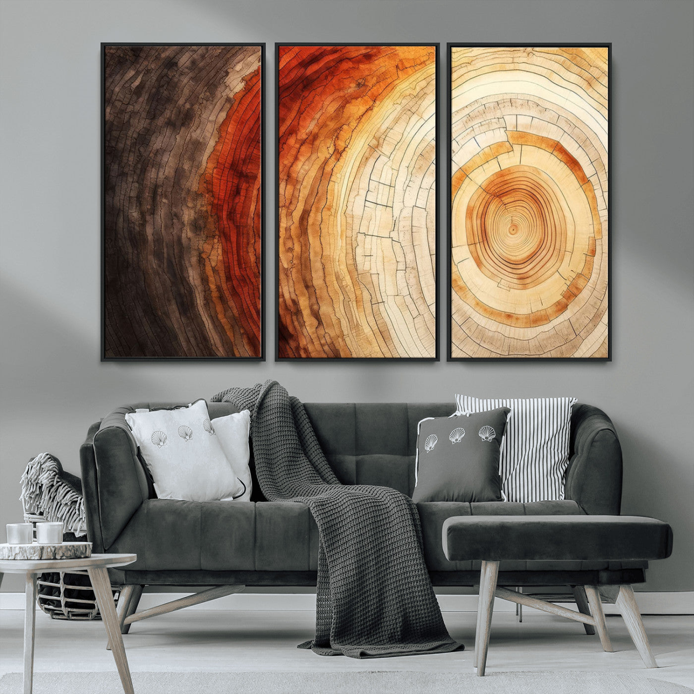 57529-MGV-FC-48X32-3P_Black-Tree Ring Print on Canvas Wall Art, Tree Stump Print, Wood Wall Art Living Room, Abstract Natural
