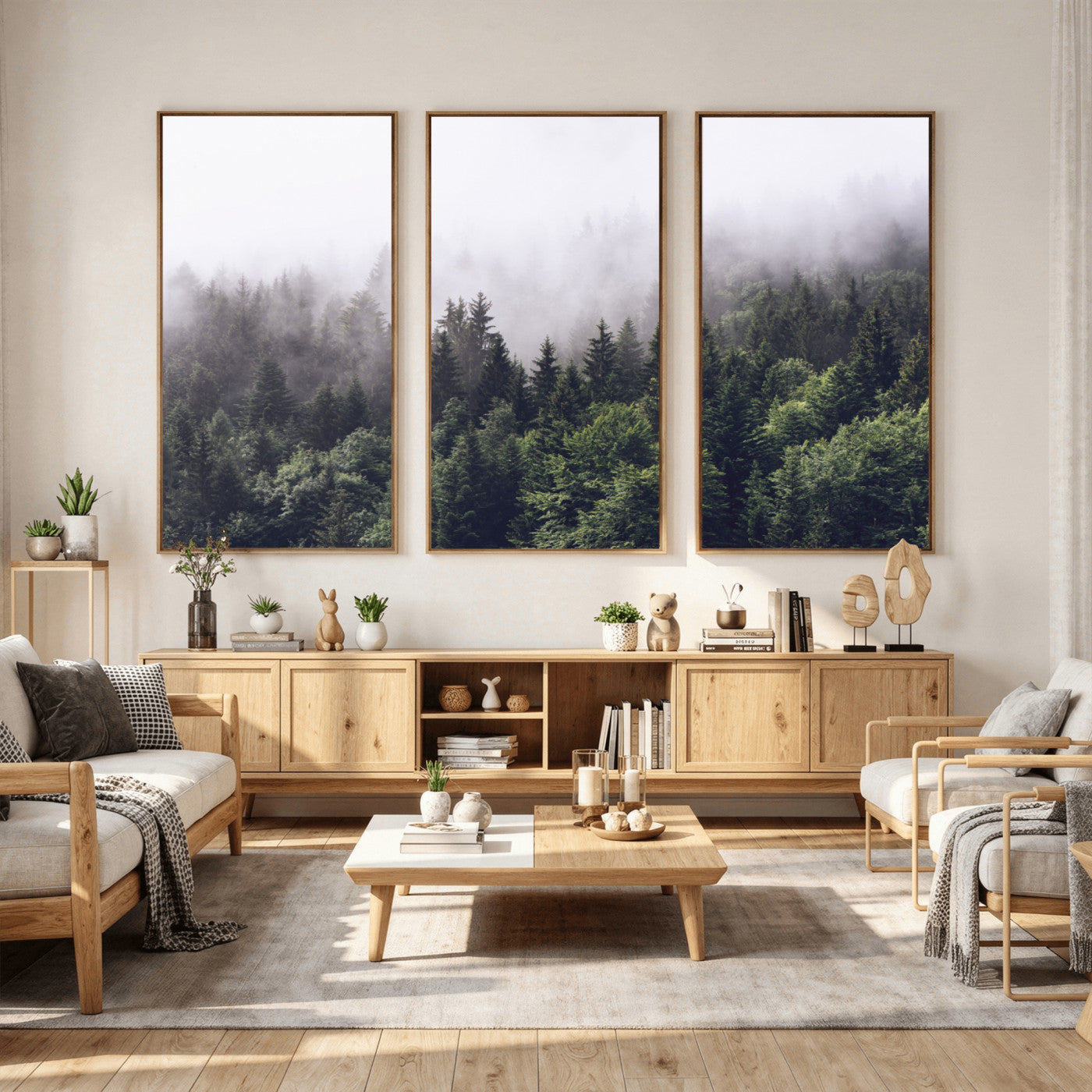 42578900-MGV-CV-36X24 - Misty Forest Wall Art | Foggy Forest Canvas Print | Large Nature-Inspired Misty Tree Landscape for