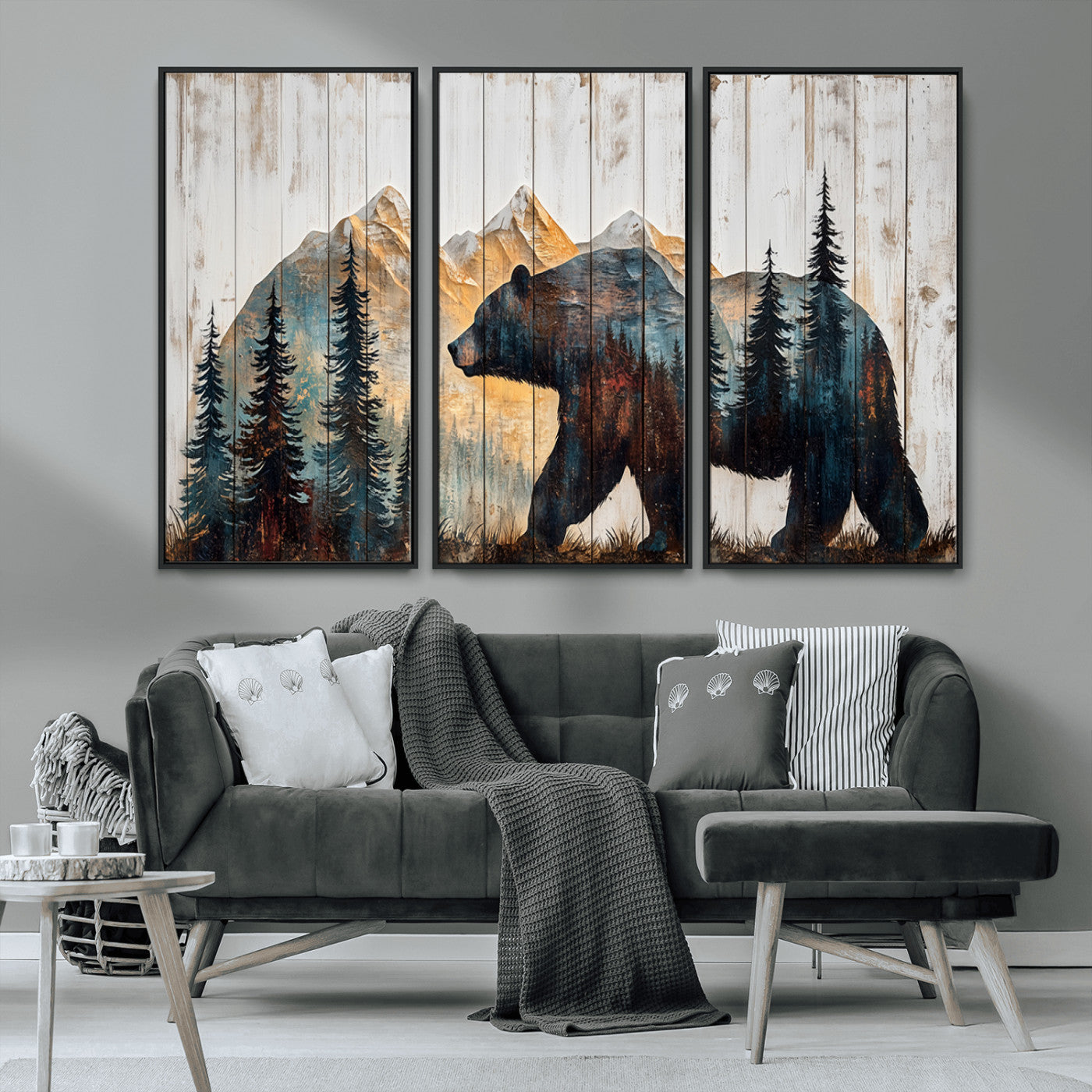 -Rustic Bear Wall Art - Grizzly 399 Bear Wall Art - Mountain Wood Canvas Wall Art - Nature Theme