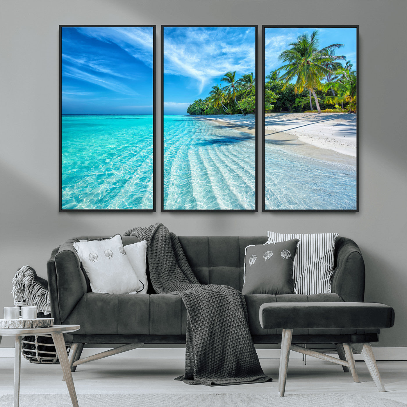 14788-MGV-FC-48X32-3P_Black-Tropical Beach Wall Art Canvas Print - Serene Ocean Landscape with Crystal Clear Turquoise Water and