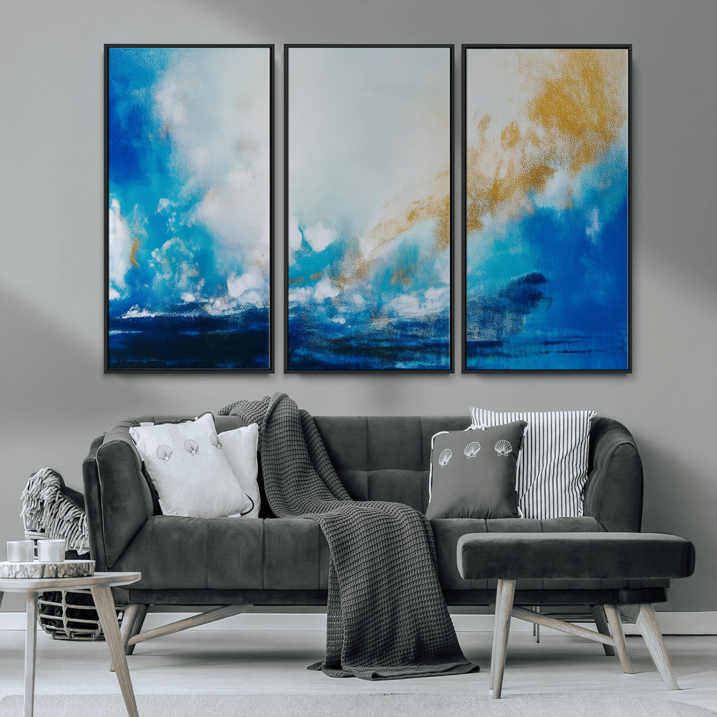 84745-MGV-FC-48X32-3P_Black-Blue Abstract Print - Dynamic Ocean-Inspired Canvas Wall Art
