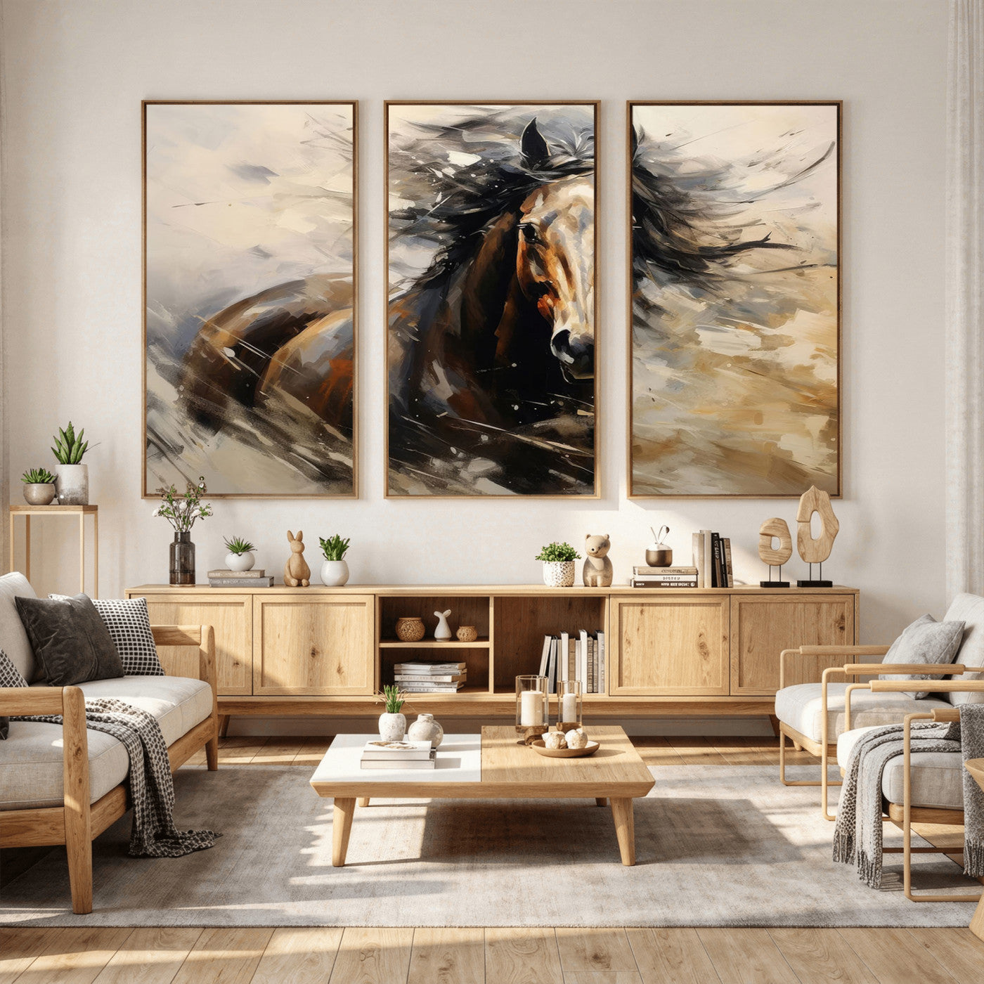 53001-MGV-CV-36X24 - Abstract Wall Art Horse Print - Large Western Horse Canvas - Farmhouse Woodland Wall Art - Framed