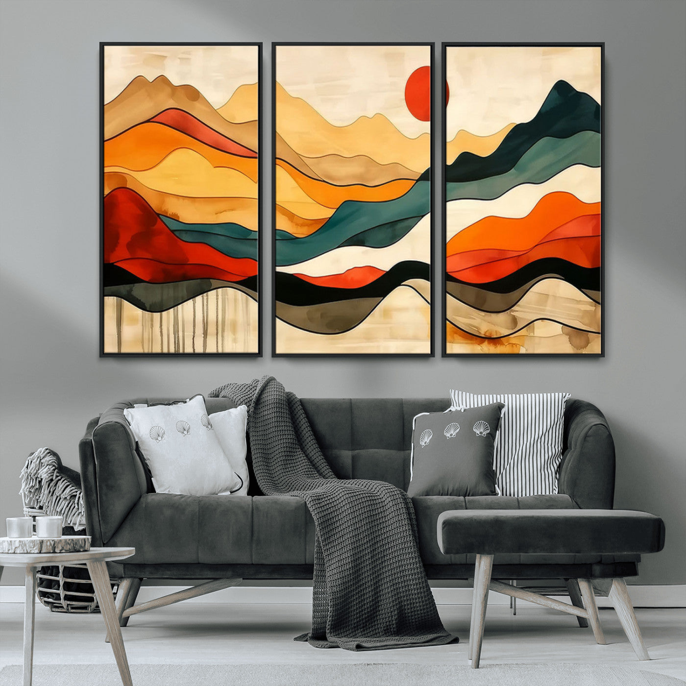 23241-MGV-CV-36X24-Mid Century Wall Art Print - Abstract Woodland Print - Modern Art Panoramic Mountain Wall Art