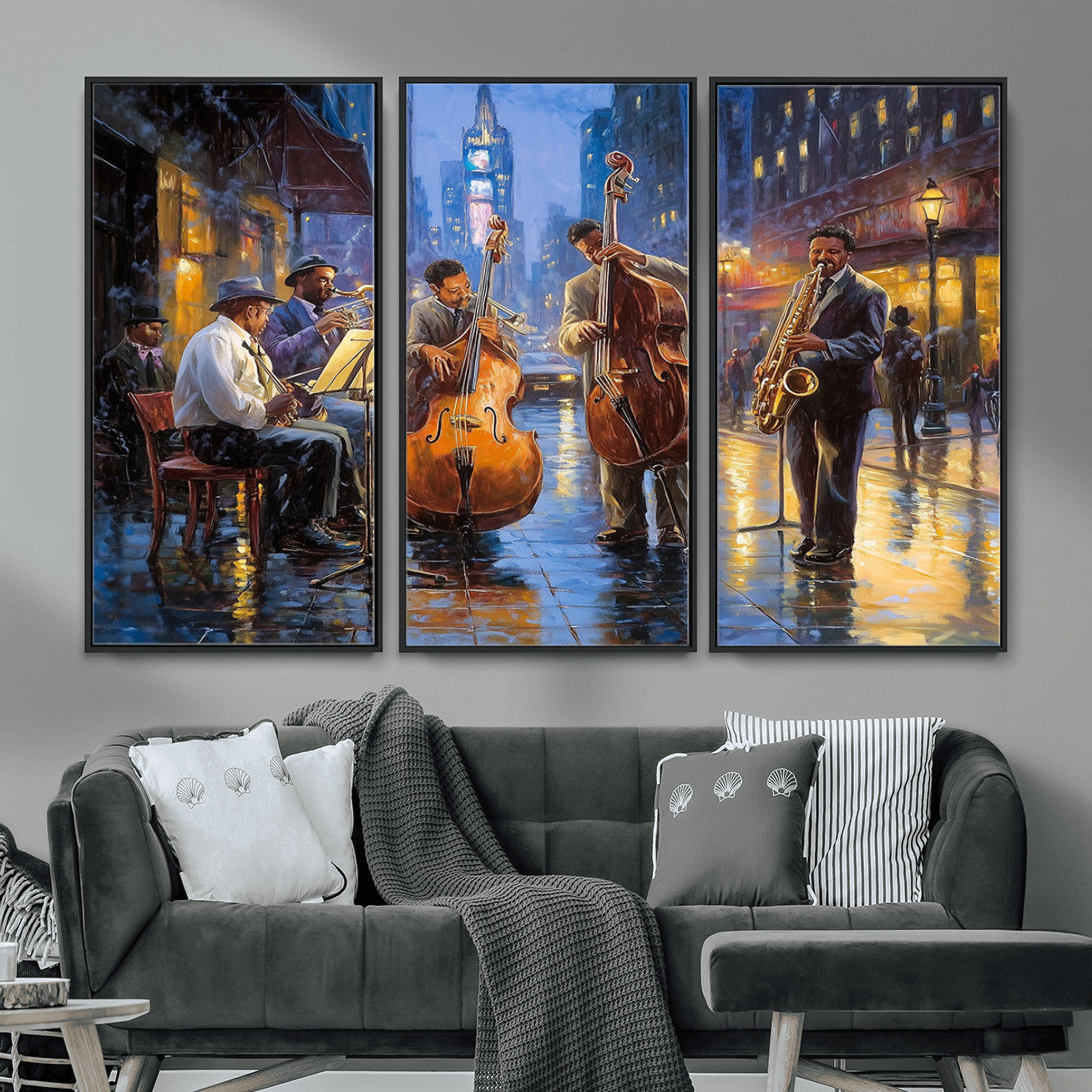 58694-MGV-FC-48X32-3P - Colorful Jazz Wall Art - African American Music Canvas Print - Framed Abstract Music Poster for Home