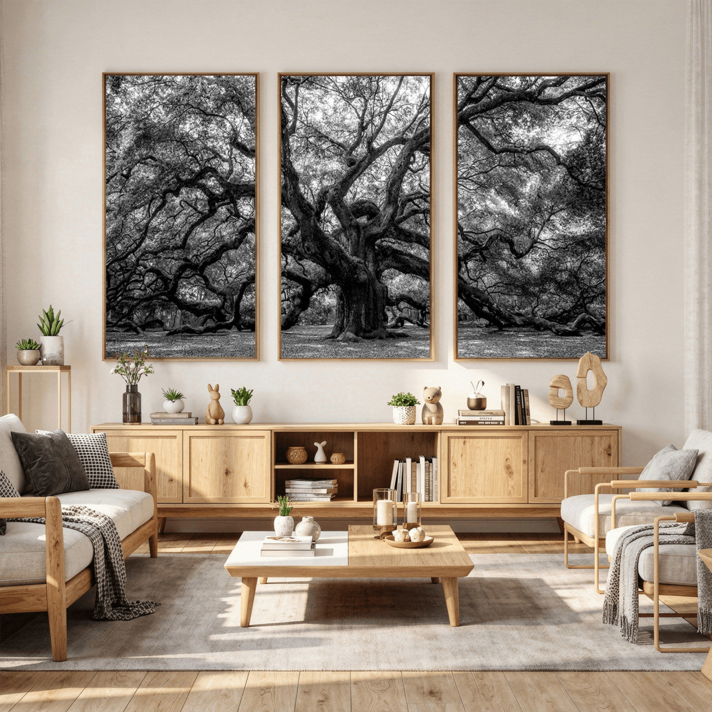 132944706-MGV-CV-36X24 - Black and White Old Angel Oak Tree Wall Art Canvas Print
