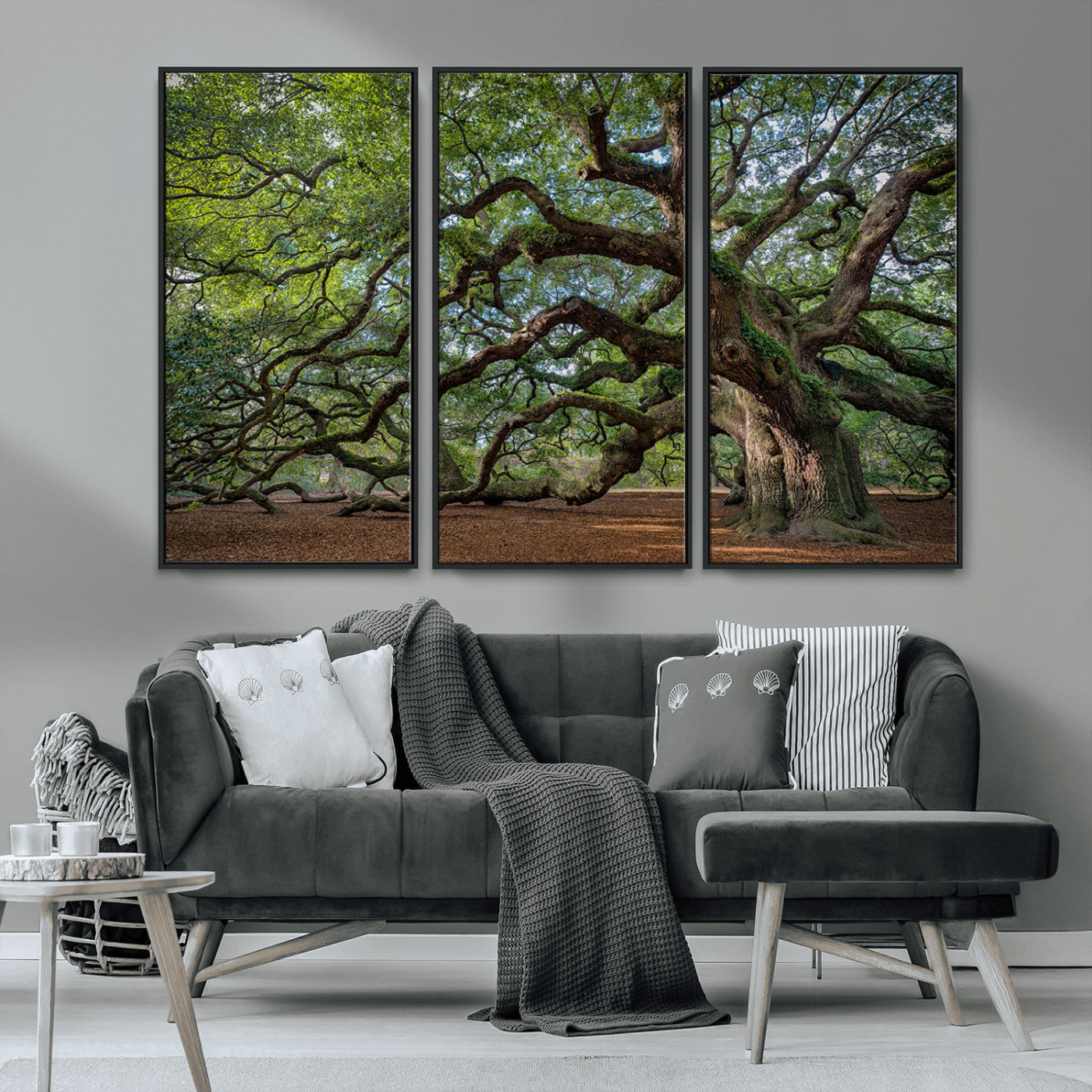 MGV-FC-48X32-3P - Ancient Oak Tree Wall Art – Canvas Print of Expansive Branches Lush Green Canopy, Tranquil Landscape, Majestic Nature Decor for Home or Office