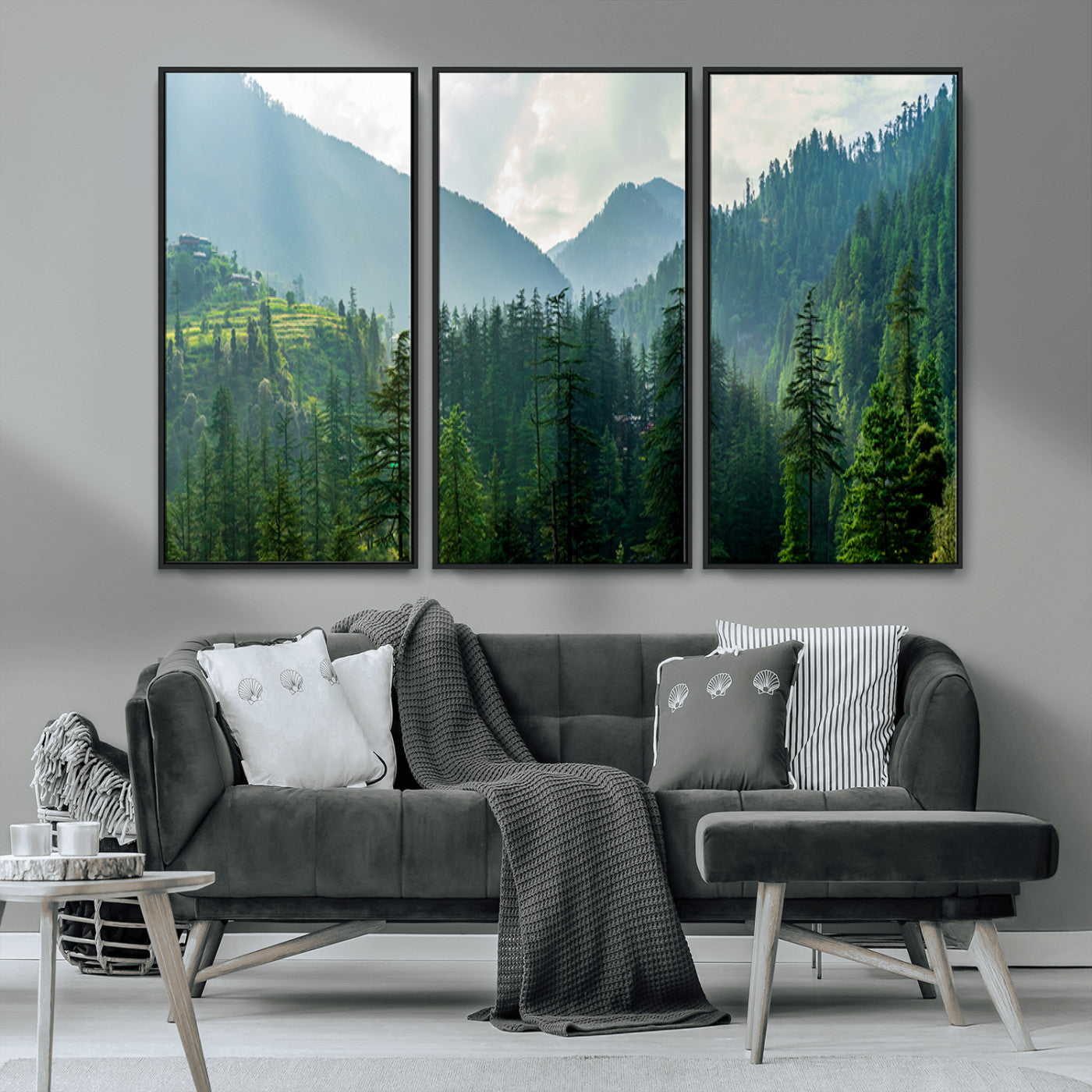 83417191-MGV-CV-36X24-Misty Forest Mountain Wall Art Canvas Print – Framed Serene Nature Scene with Tranquil Valley Artwork for Home, Office