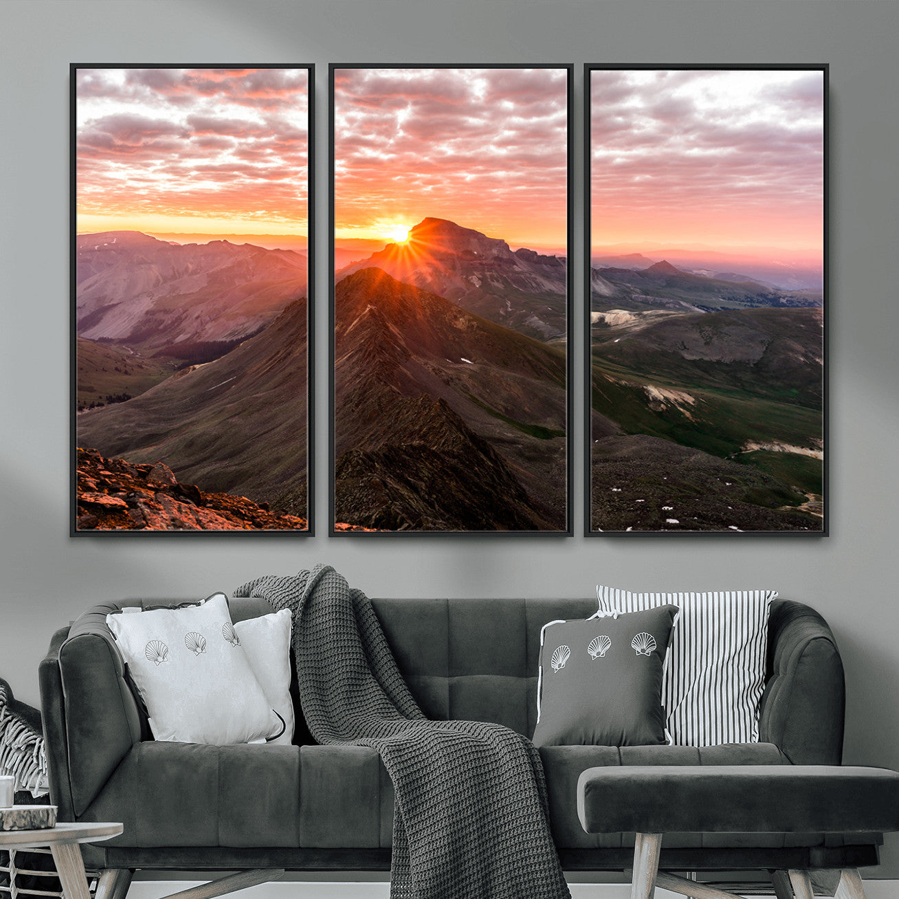 MGV-FC-48X32-3P - Majestic Sunrise Wall Art – Canvas Print of Rugged Mountain Peaks, Vibrant Sky, Serene Landscape, Nature Decor for Home or Office