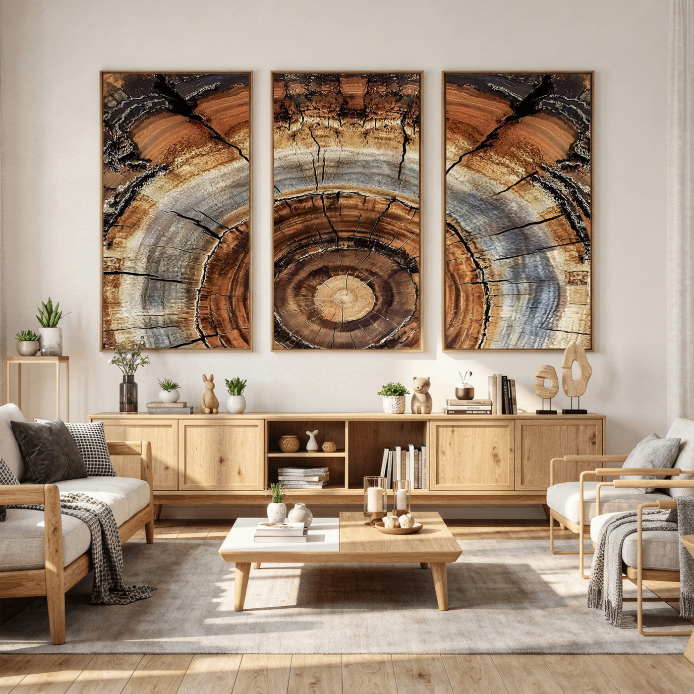 15184146-MGV-CV-36X24 - Tree Rings Wall Art Canvas Print, Framed Wood Texture Art Picture Print, Rustic Pattern Perfect Rustic Organic Decor Artwork