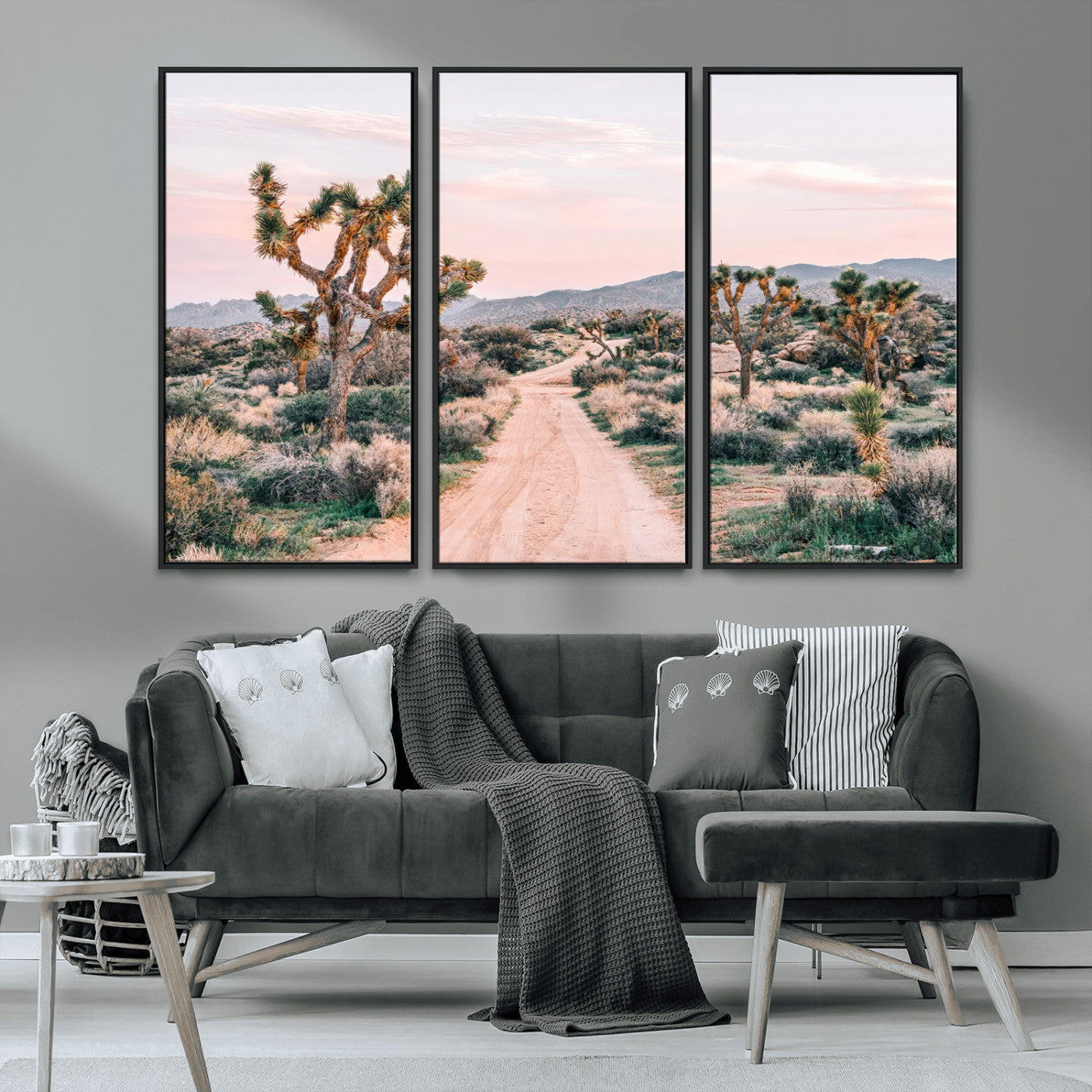 MGV-FC-48X32-3P - Desert Trail Wall Art – Canvas Print of Joshua Trees & Sunset Glow, Sandy Path Wilderness, Scenic Nature Escape Decor for Living Room, Office or Bedroom