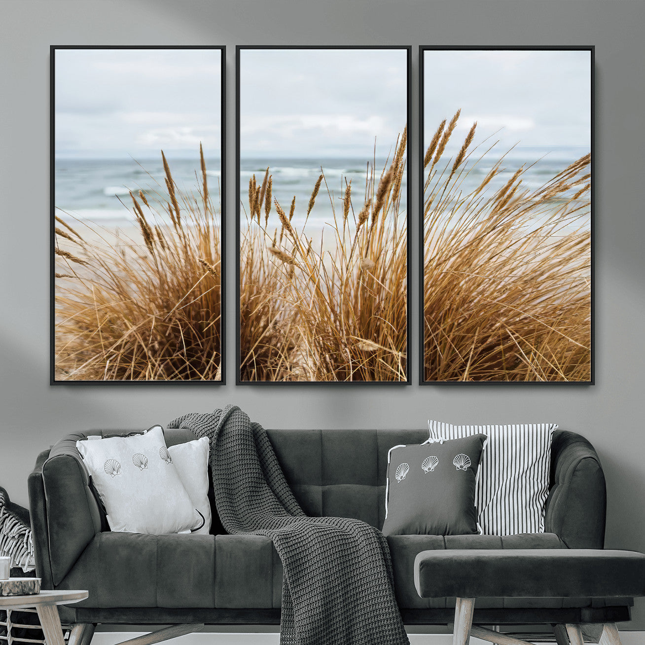 14270839-MGV-CV-36X24-Beach Grass Wall Art – Framed Coastal Dunes Canvas Artwork, Minimal Seaside Design, Modern Coastal Decor for Home, Office