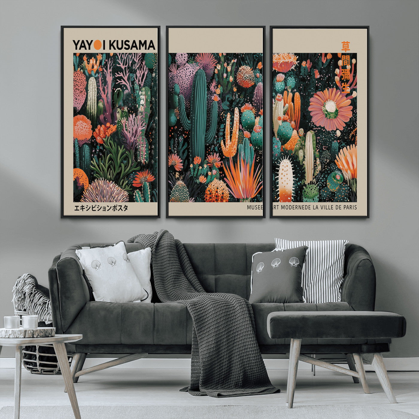 20505520-MGV-FC-48X32-3P_Black-Yayoi Kusama Art Print Canvas – Abstract Mount Fuji Japanese Wall Art Contemporary Modern Artwork for Home, Office